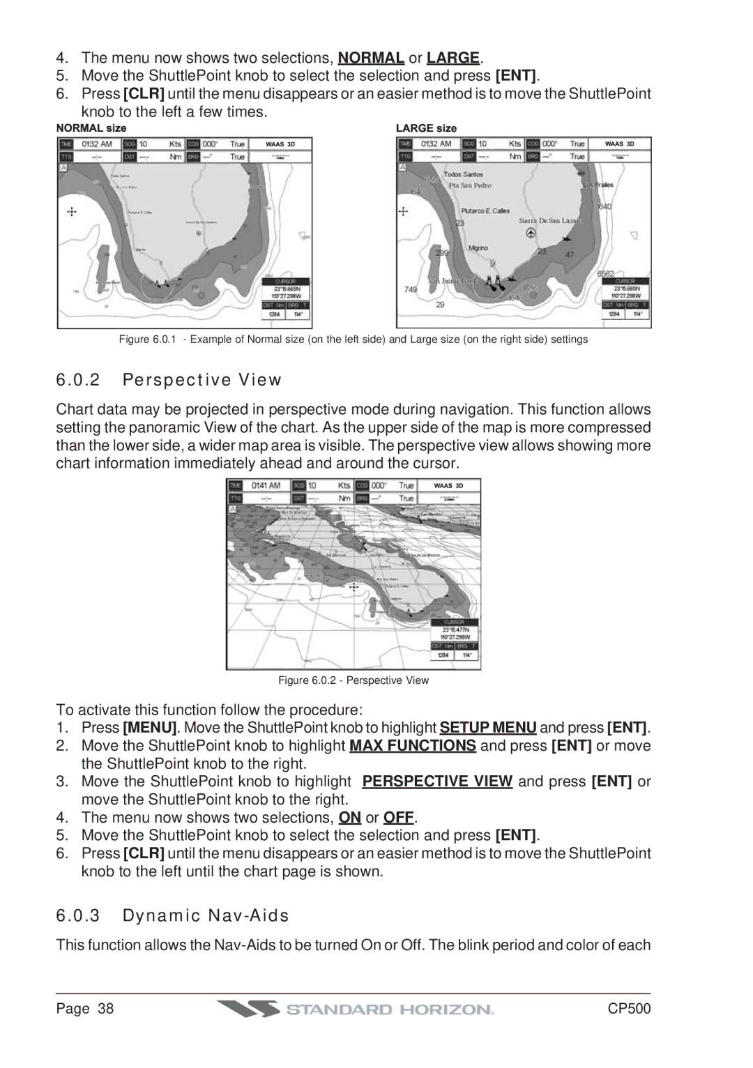 Standard Horizon CP500 owner manual Perspective View, Dynamic Nav-Aids 