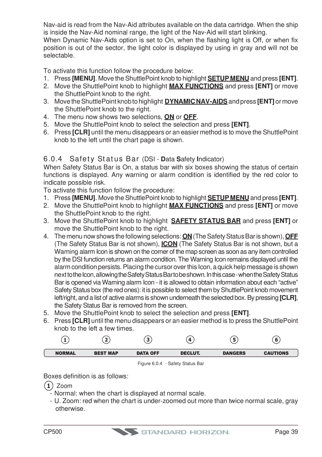 Standard Horizon CP500 owner manual Zoom 