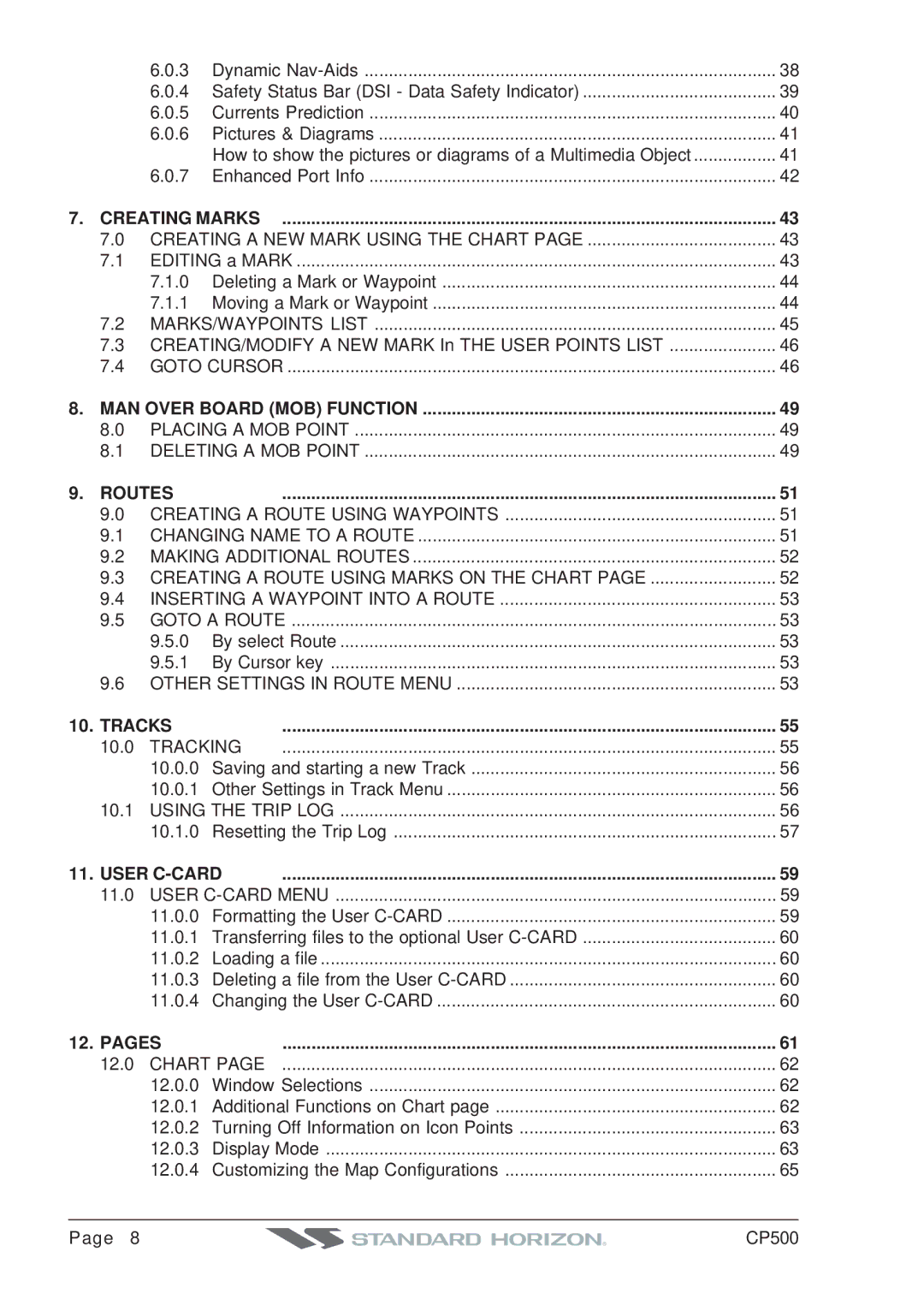 Standard Horizon CP500 owner manual Routes, Tracks, User C-CARD, Pages 