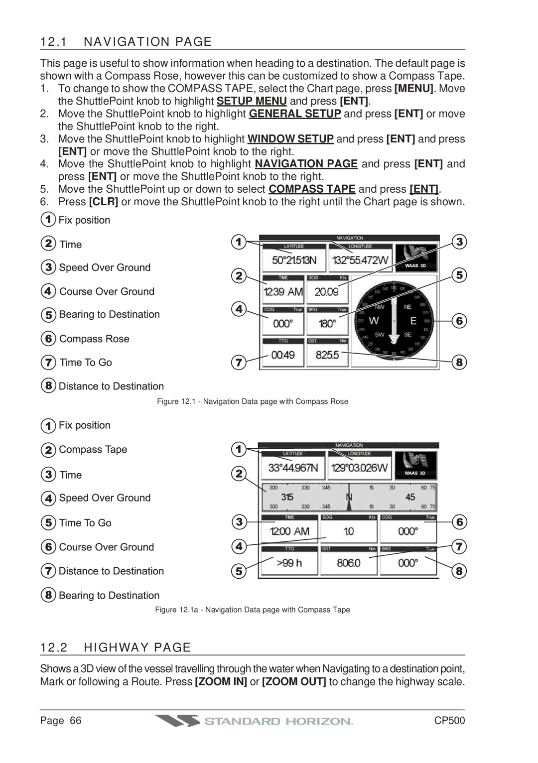 Standard Horizon CP500 owner manual Navigation, Highway 