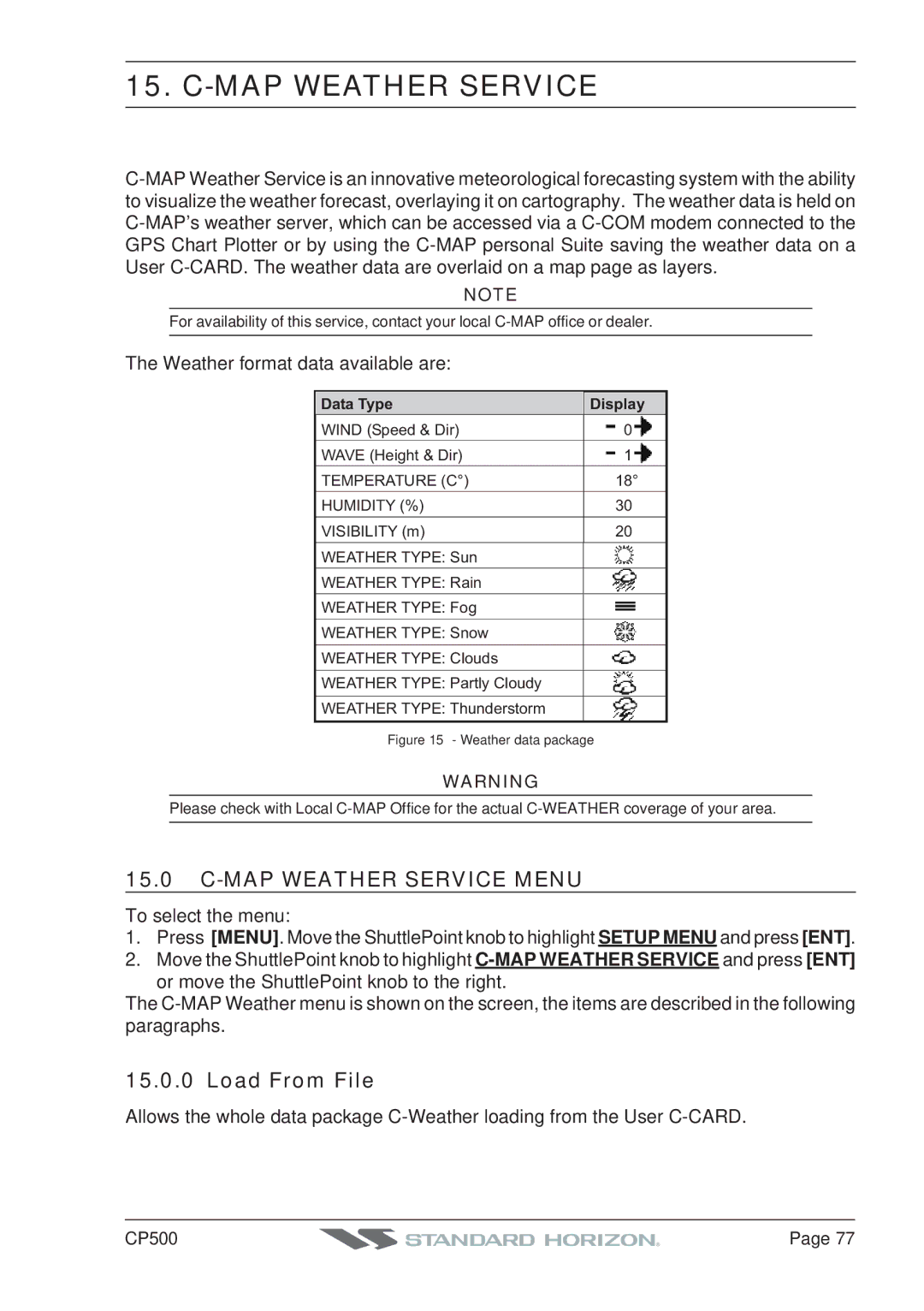 Standard Horizon CP500 owner manual MAP Weather Service Menu, Load From File 