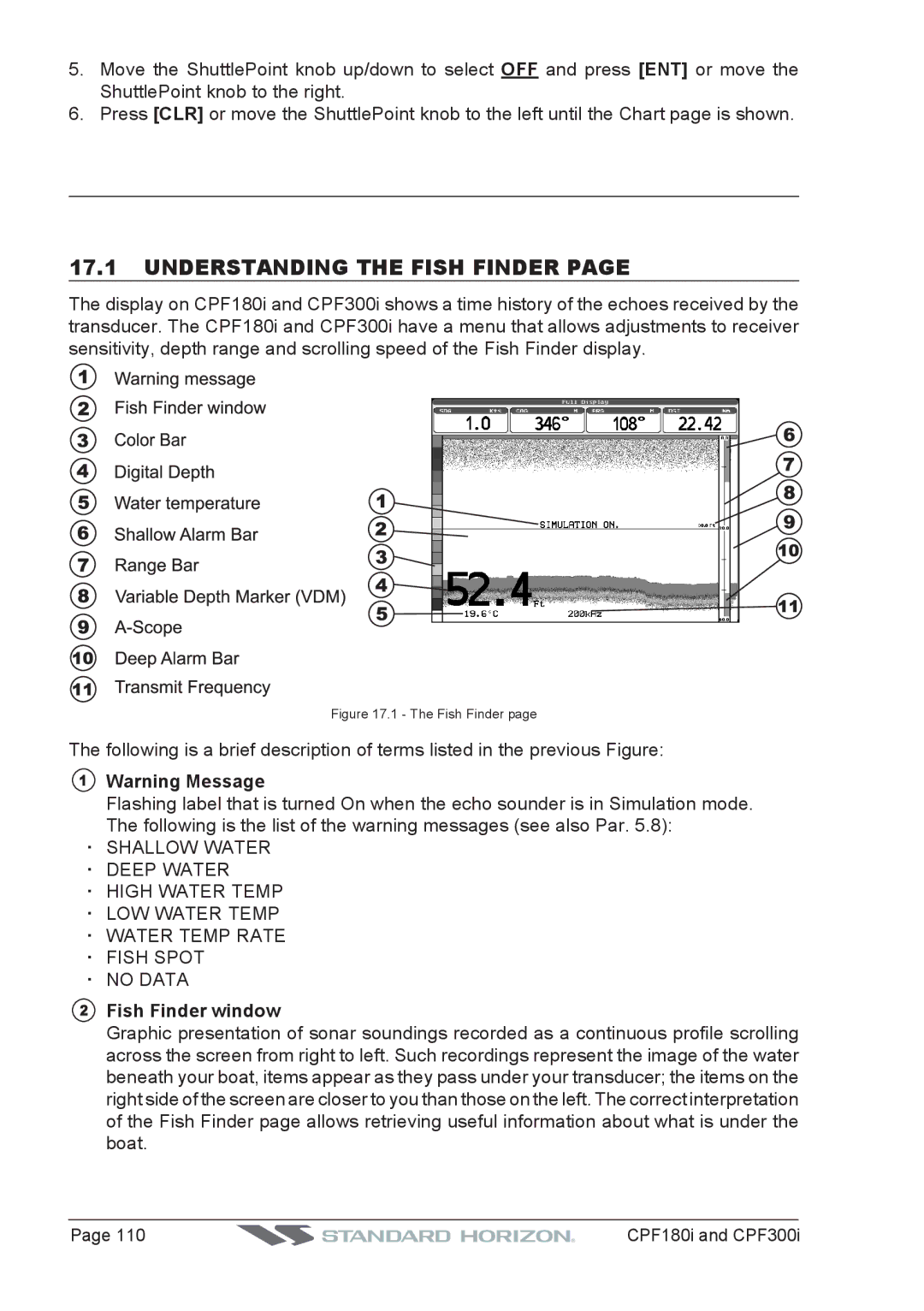 Standard Horizon CPF180I, CPF300I owner manual Understanding the Fish Finder, Fish Finder window 