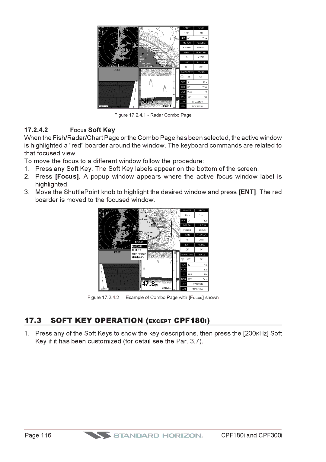 Standard Horizon CPF300I owner manual Soft KEY Operation Except CPF180I, Focus Soft Key 