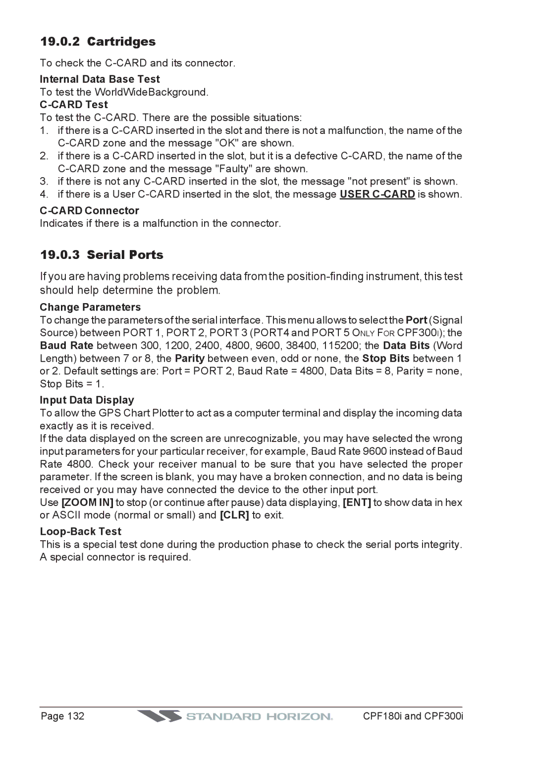 Standard Horizon CPF180I, CPF300I owner manual Cartridges, Serial Ports 