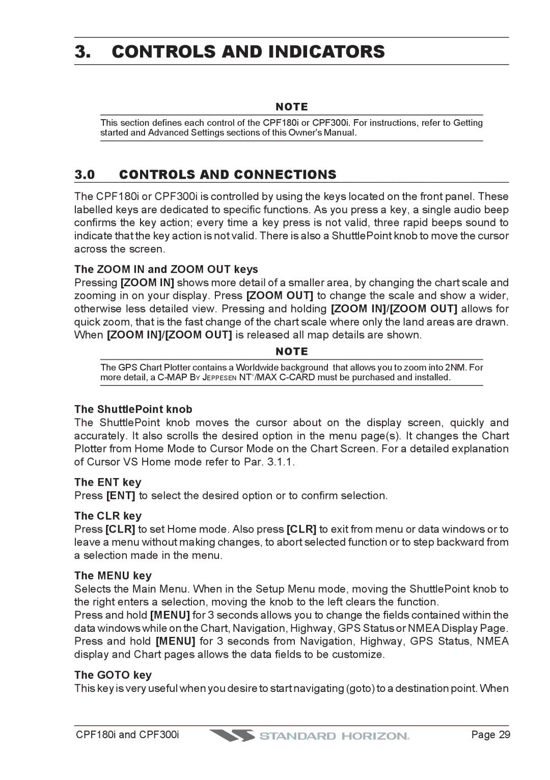 Standard Horizon CPF300I, CPF180I owner manual Controls and Indicators, Controls and Connections 