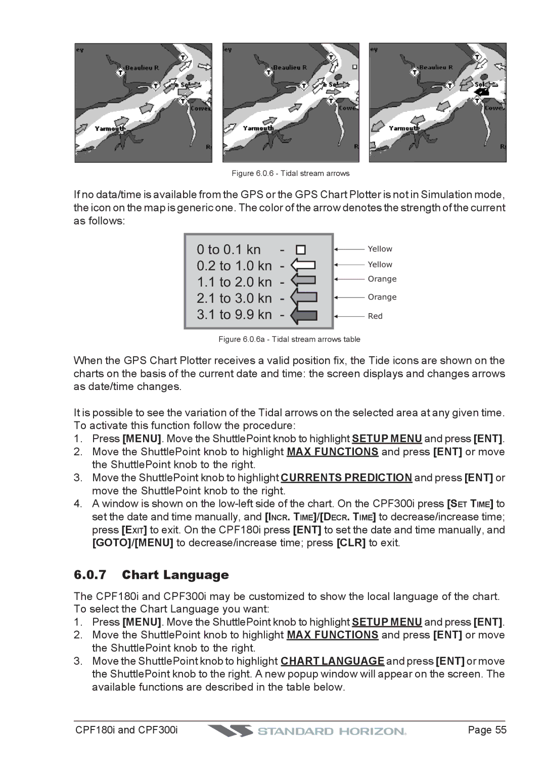 Standard Horizon CPF300I, CPF180I owner manual To 0.1 kn To 1.0 kn To 2.0 kn To 3.0 kn To 9.9 kn, Chart Language 