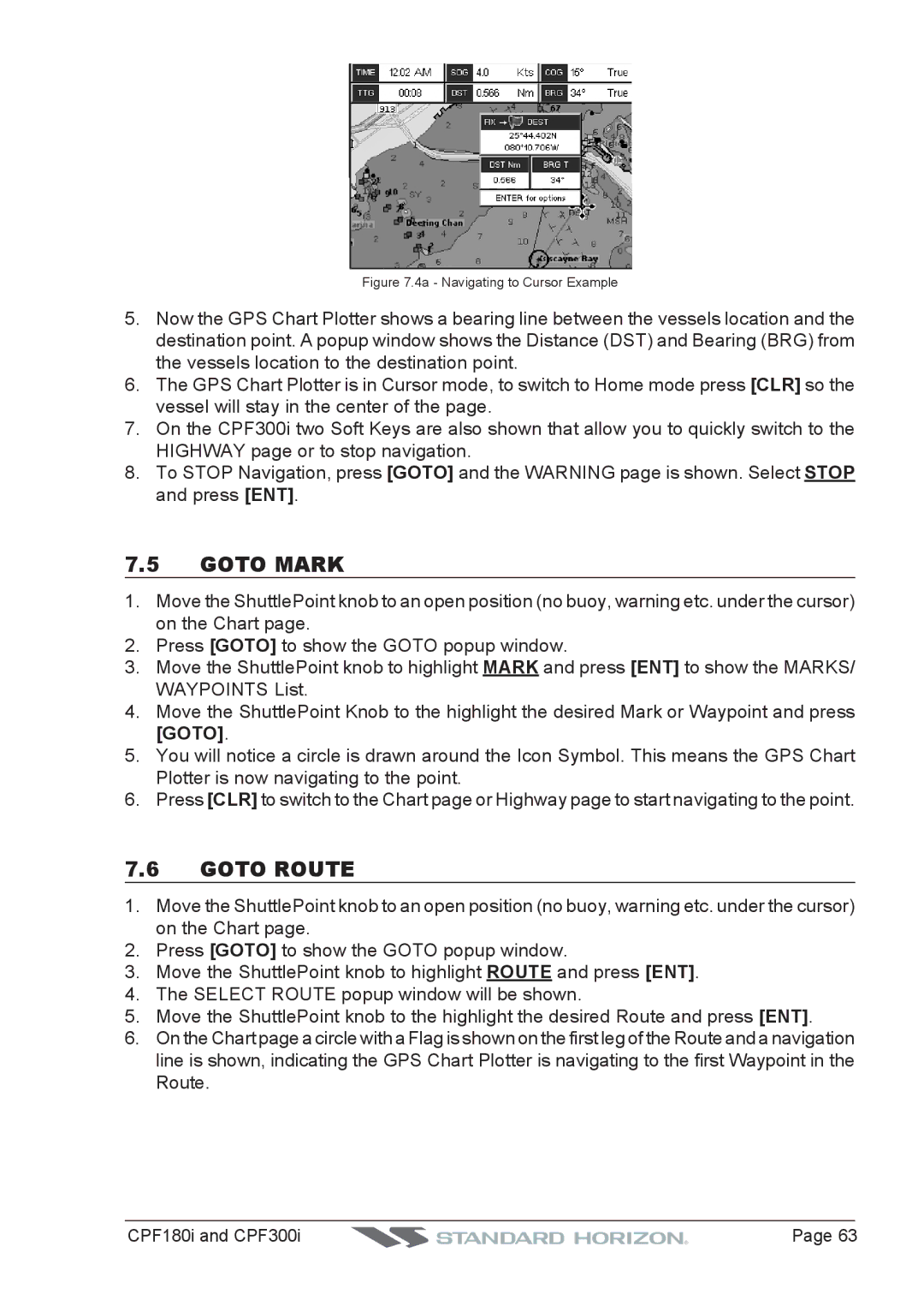 Standard Horizon CPF300I, CPF180I owner manual Goto Mark, Goto Route 