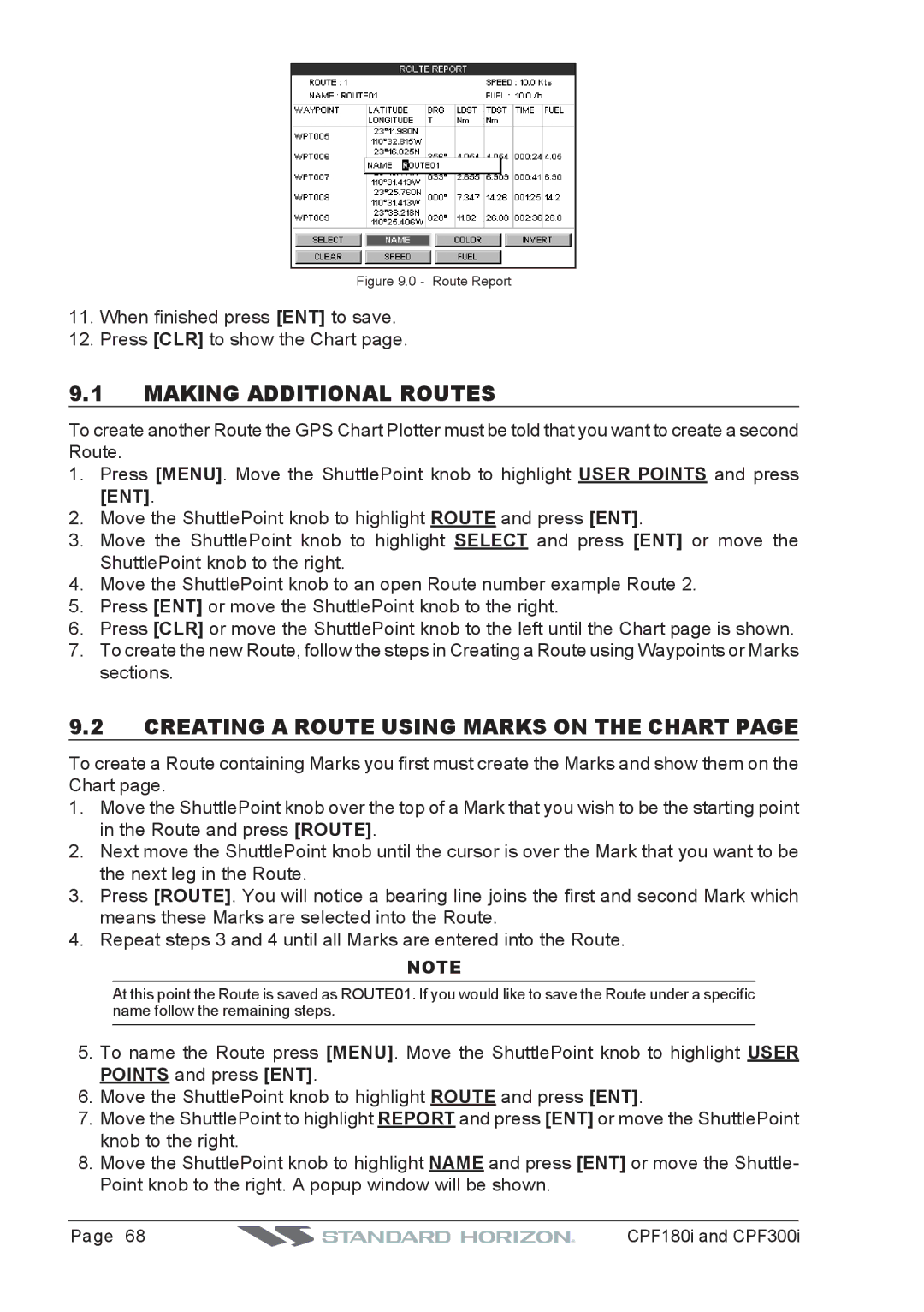 Standard Horizon CPF180I, CPF300I owner manual Making Additional Routes, Creating a Route Using Marks on the Chart 