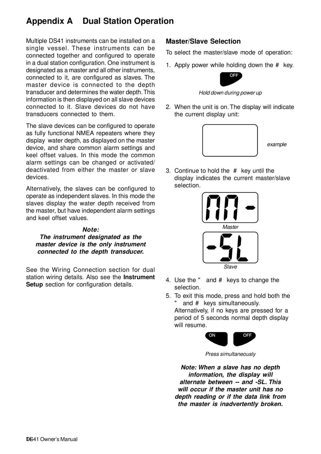 Standard Horizon DS41 owner manual Appendix a Dual Station Operation, Master/Slave Selection 