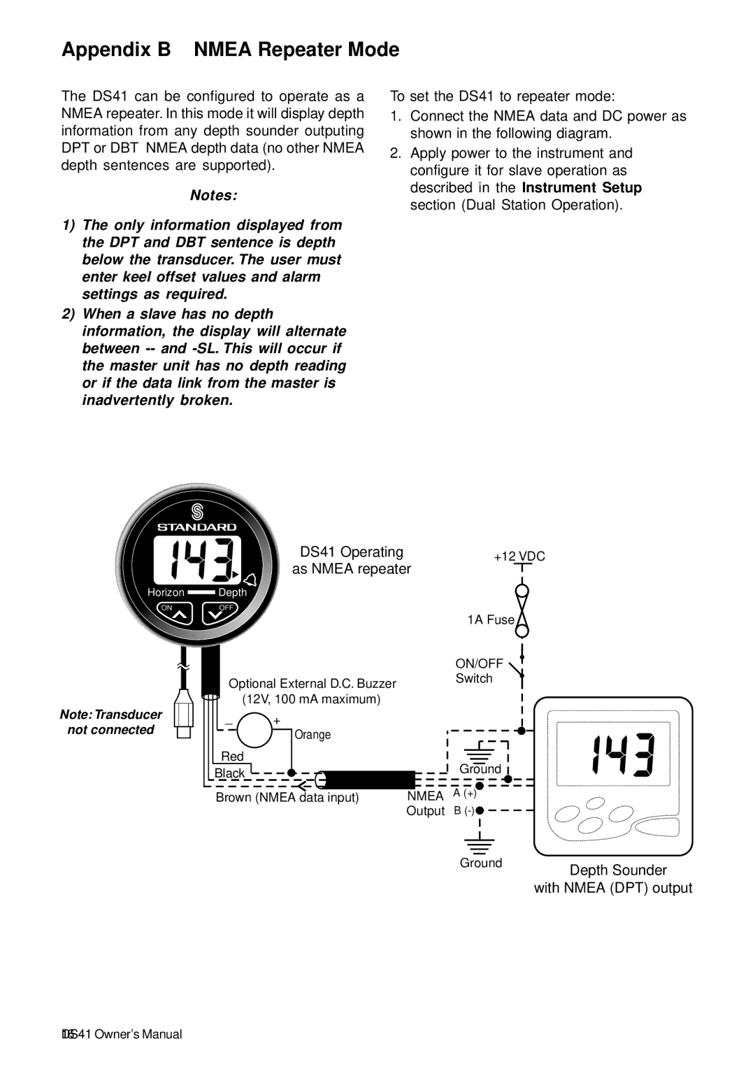 Standard Horizon DS41 owner manual Appendix B Nmea Repeater Mode, As Nmea repeater 