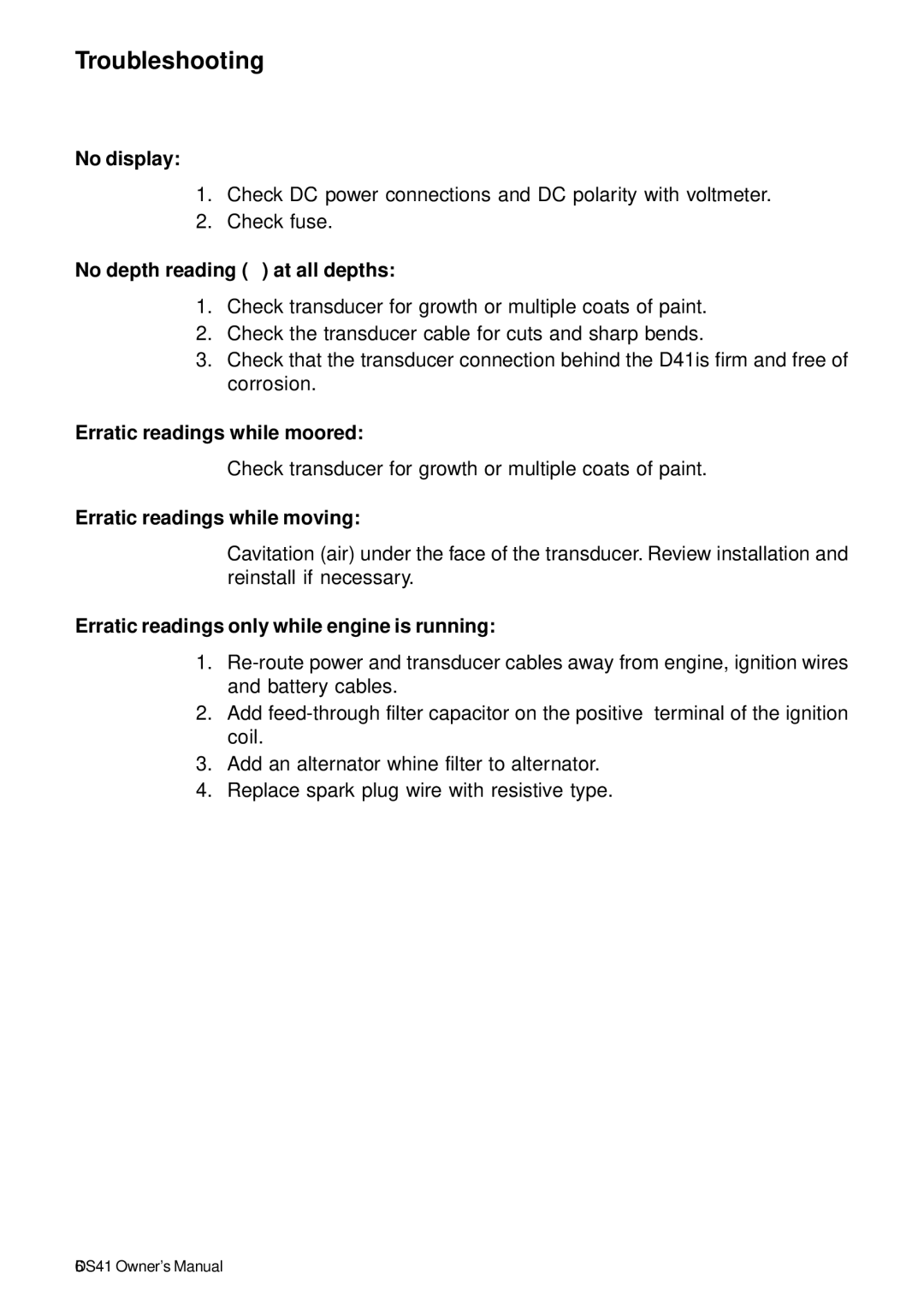 Standard Horizon DS41 owner manual Troubleshooting 