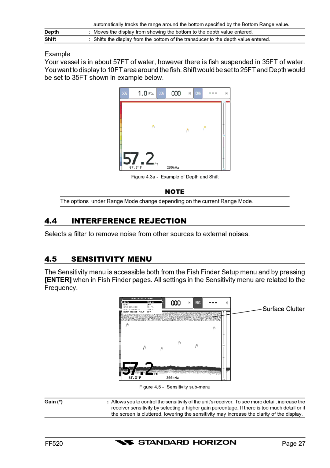 Standard Horizon Ff520 owner manual Interference Rejection, Sensitivity Menu, Gain 