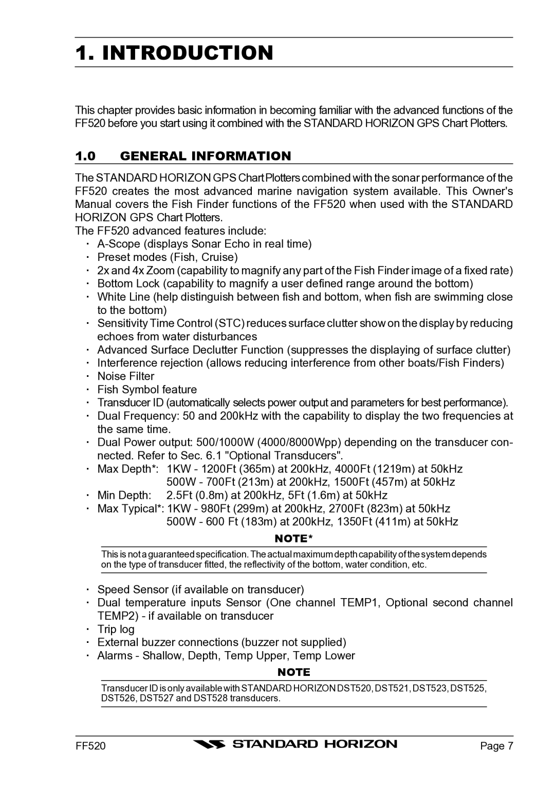 Standard Horizon Ff520 owner manual Introduction, General Information 