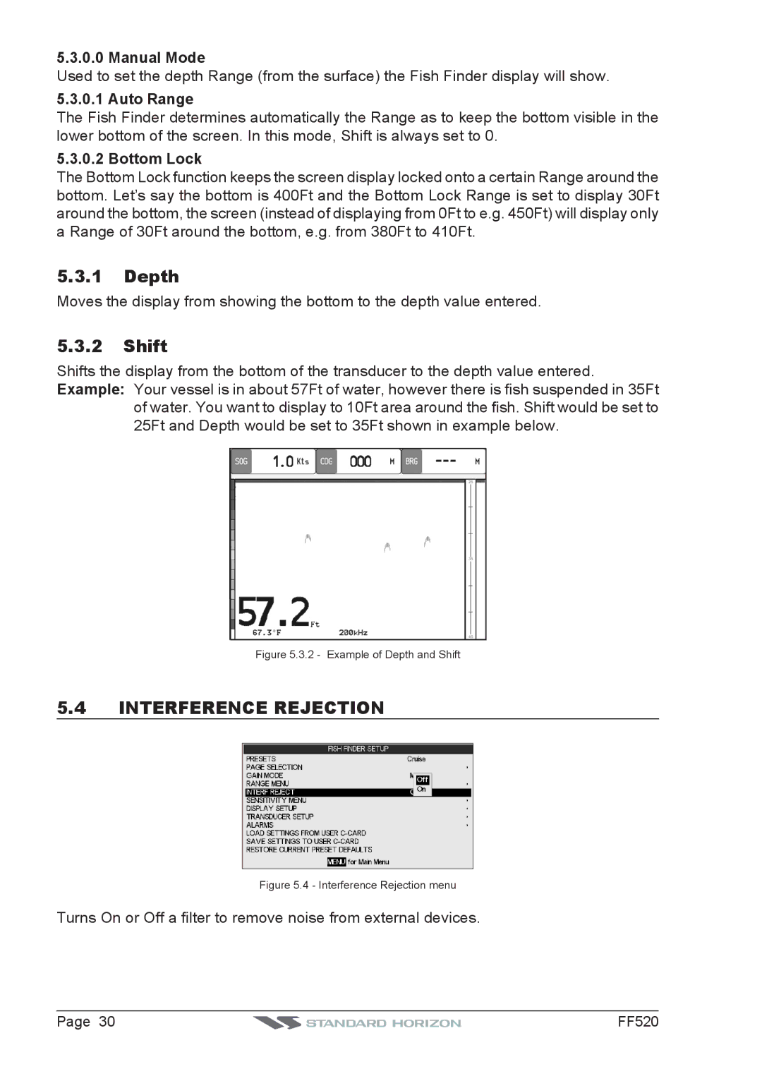 Standard Horizon Ff520 installation and operation guide Depth, Shift, Interference Rejection 