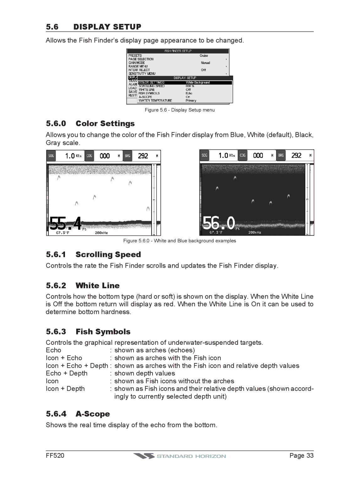 Standard Horizon Ff520 installation and operation guide Display Setup 
