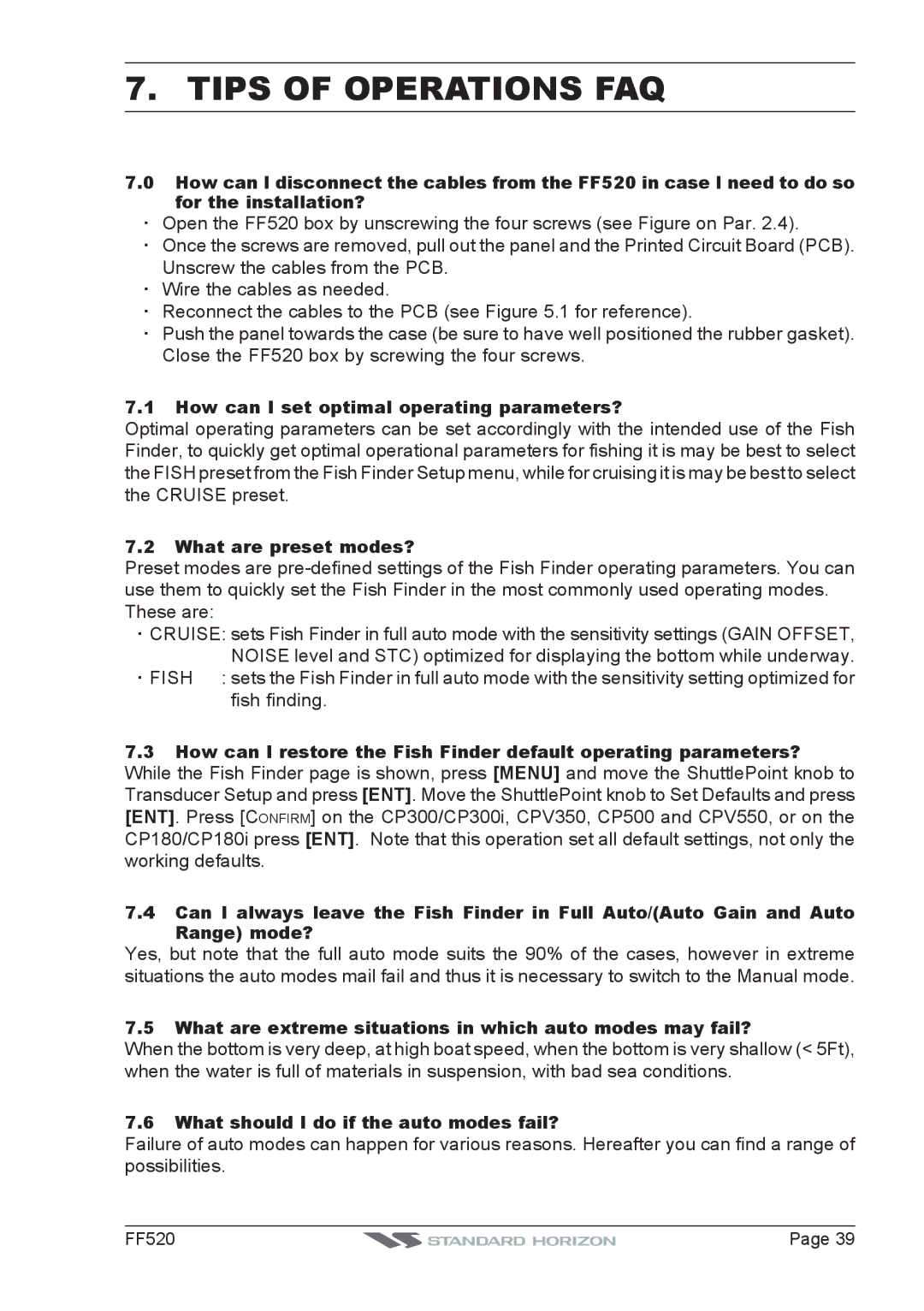 Standard Horizon Ff520 Tips of Operations FAQ, How can I set optimal operating parameters?, What are preset modes? 