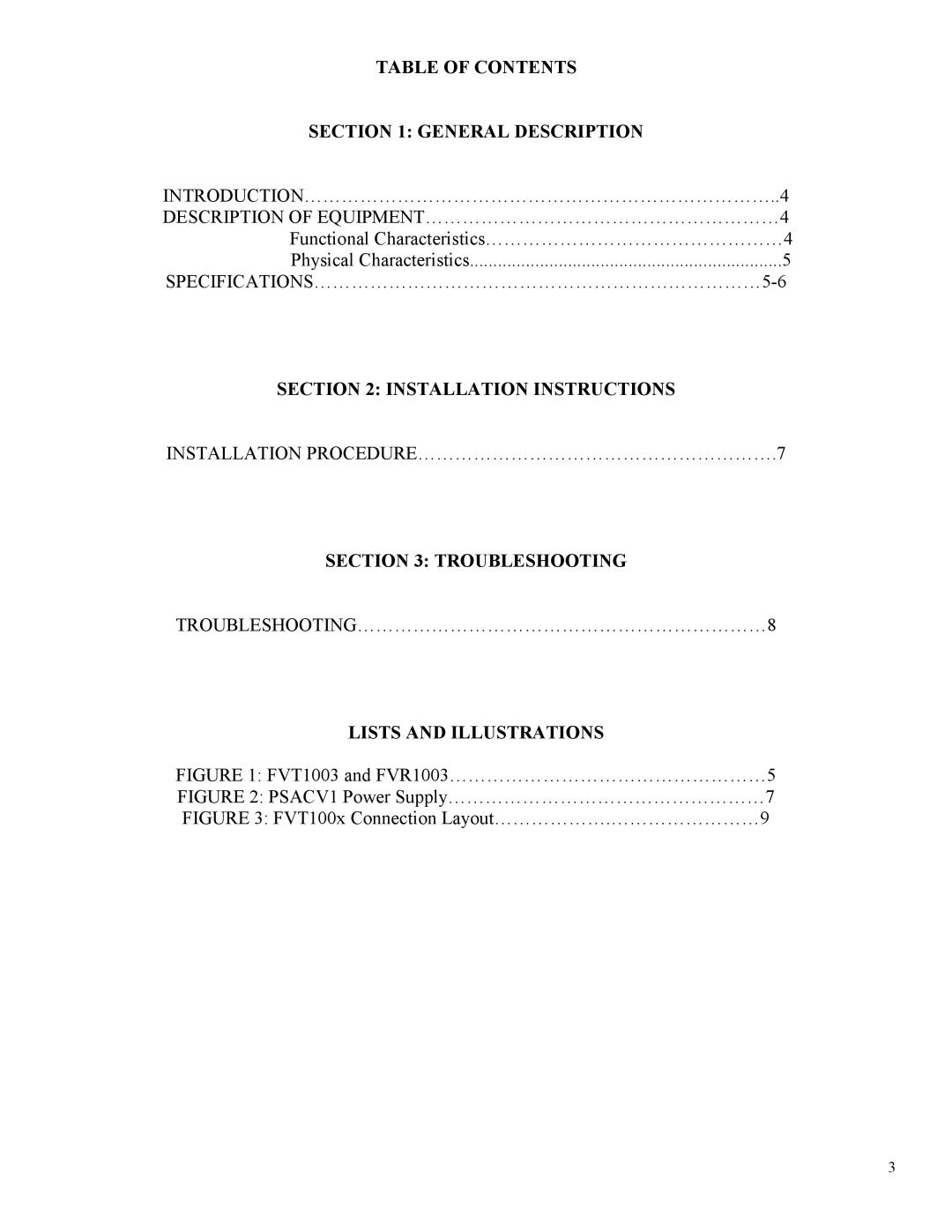 Standard Horizon FVT1000, FVR1000M Table of Contents General Description, Installation Instructions, Troubleshooting 