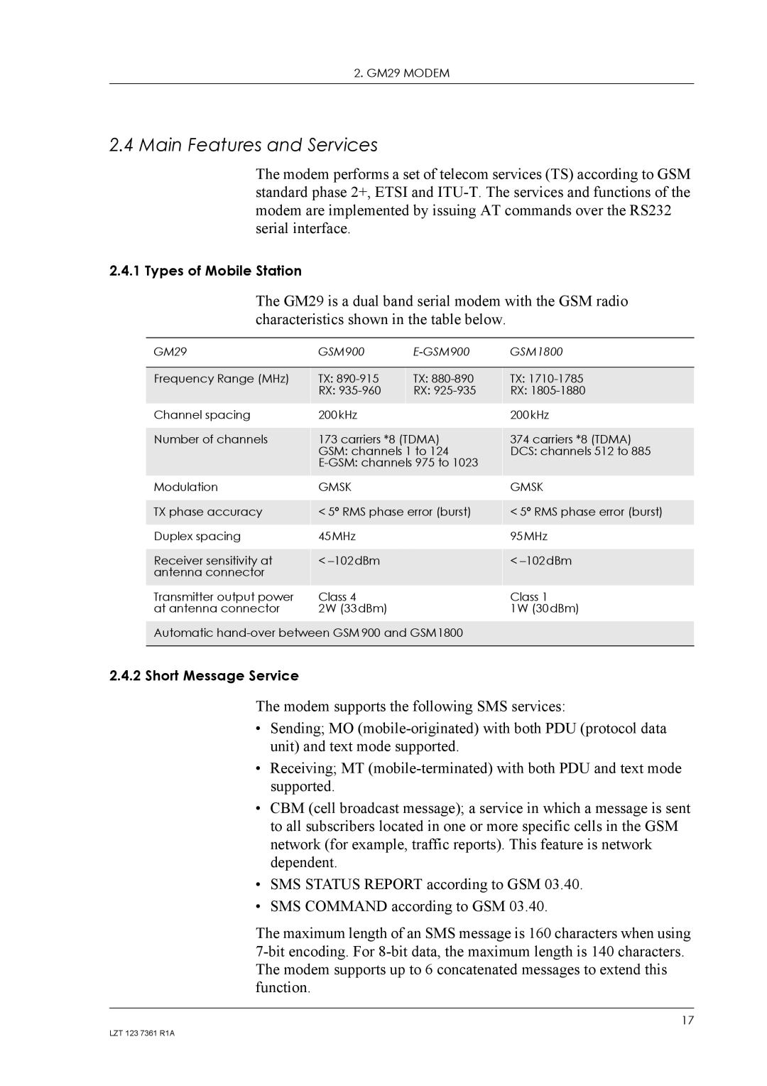 Standard Horizon GM29 manual Main Features and Services, Gmsk 