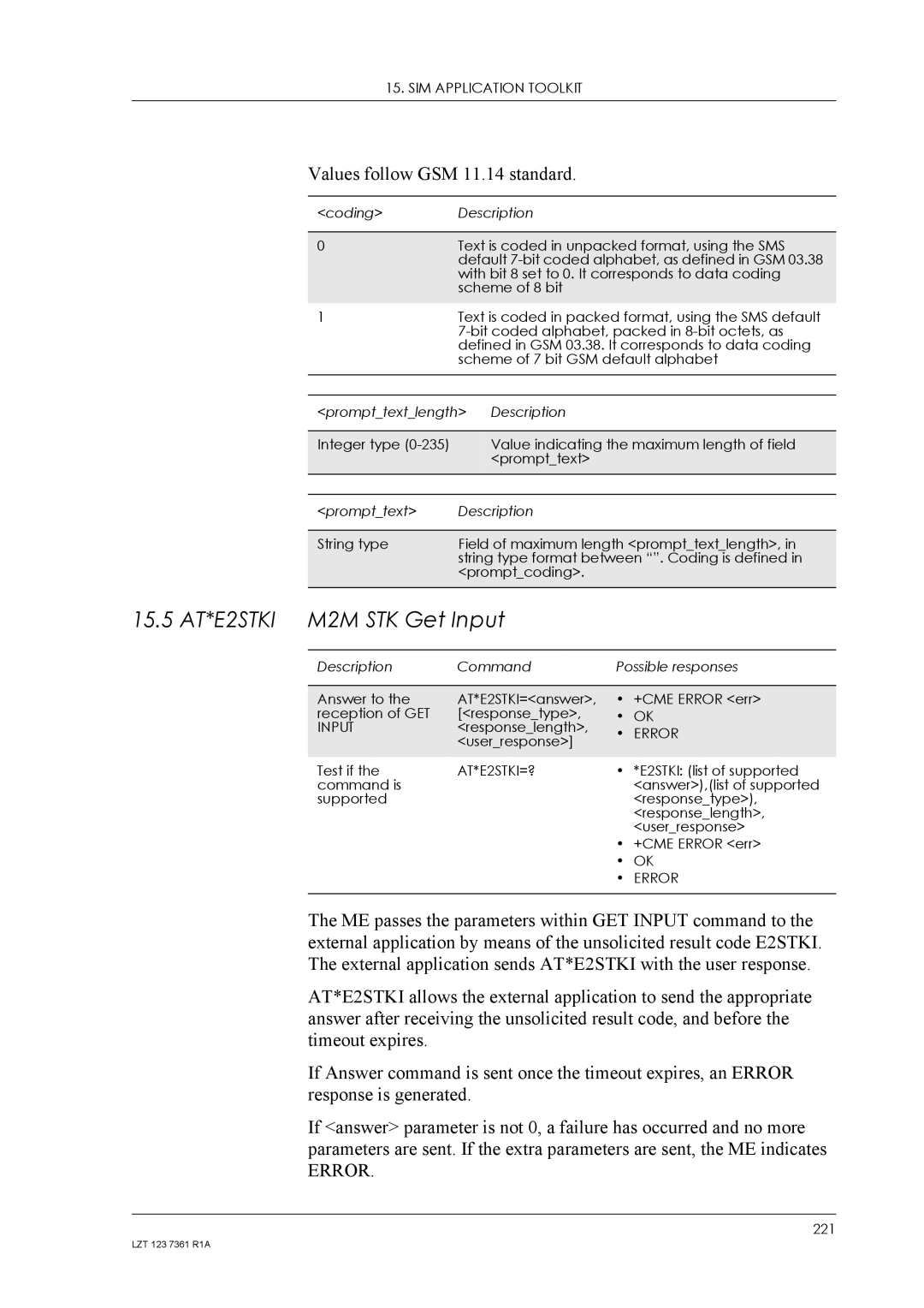 Standard Horizon GM29 manual 15.5 AT*E2STKI M2M STK Get Input, AT*E2STKI=? 