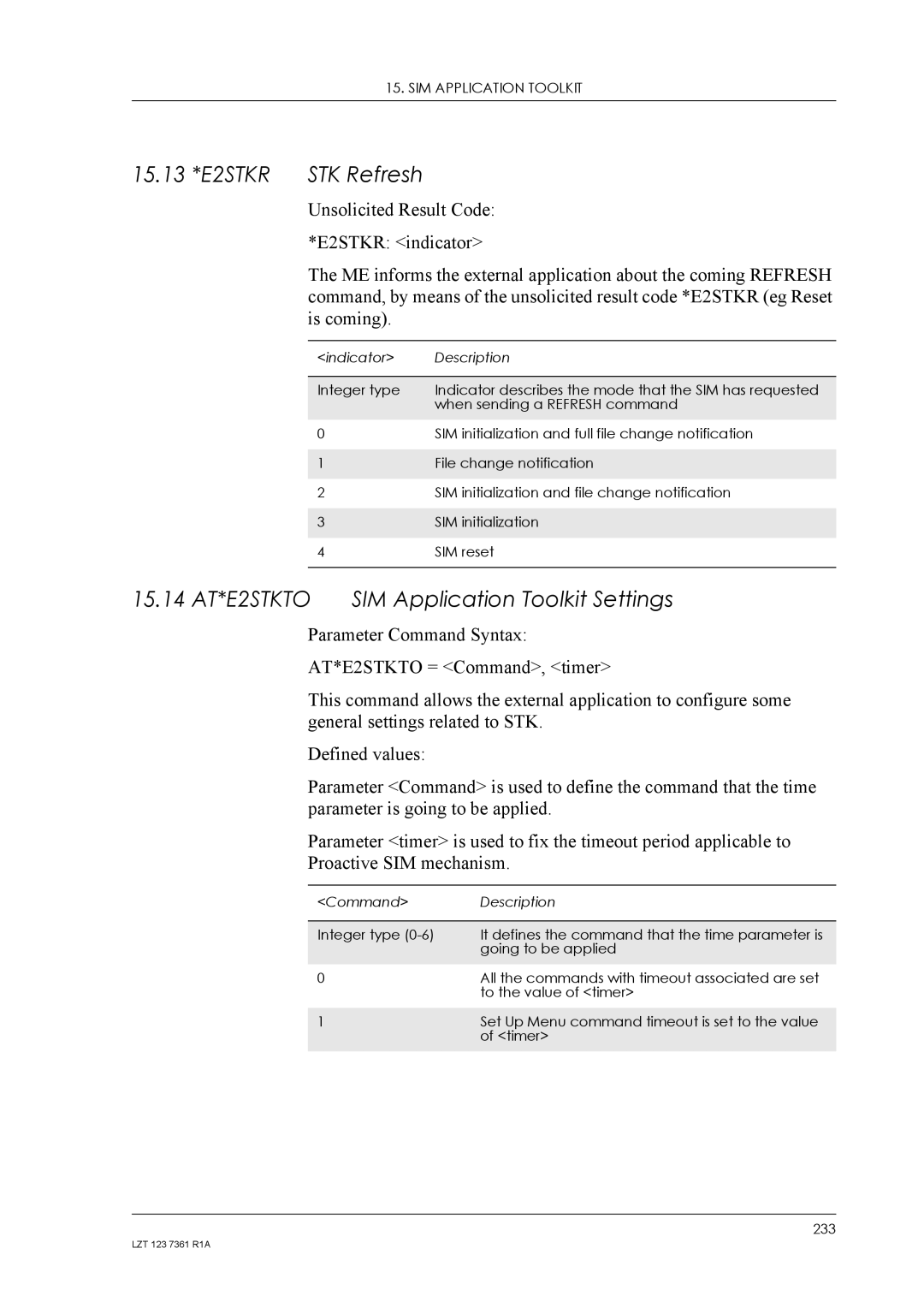 Standard Horizon GM29 manual 15.13 *E2STKR STK Refresh, 15.14 AT*E2STKTO SIM Application Toolkit Settings 