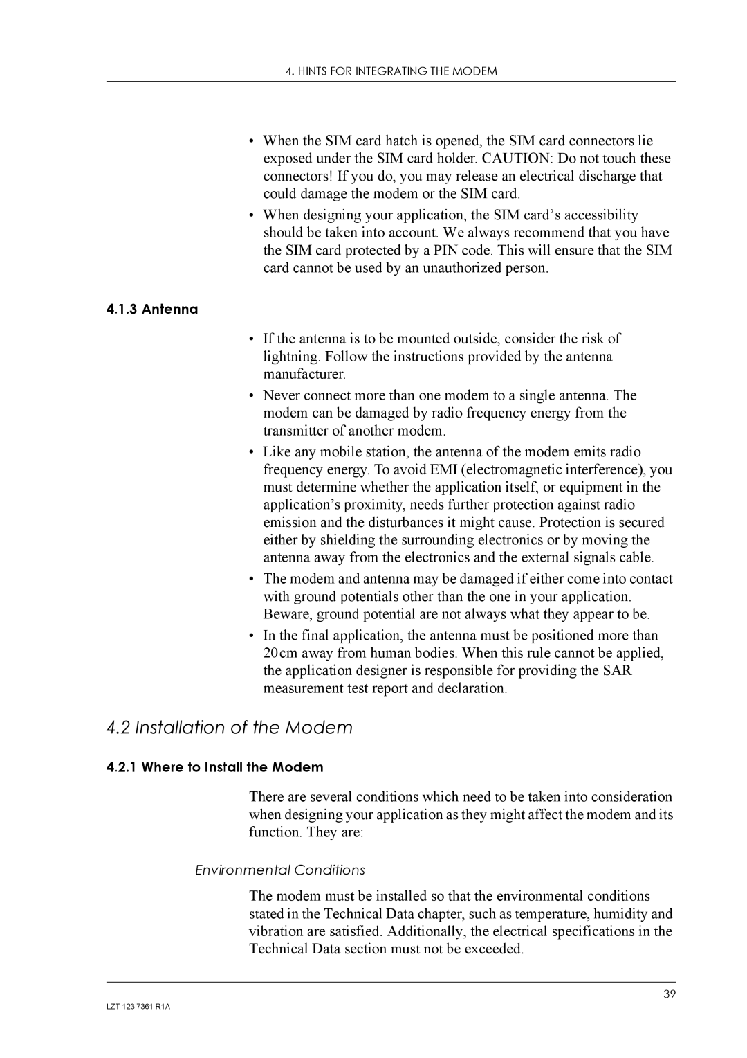 Standard Horizon GM29 manual Installation of the Modem 