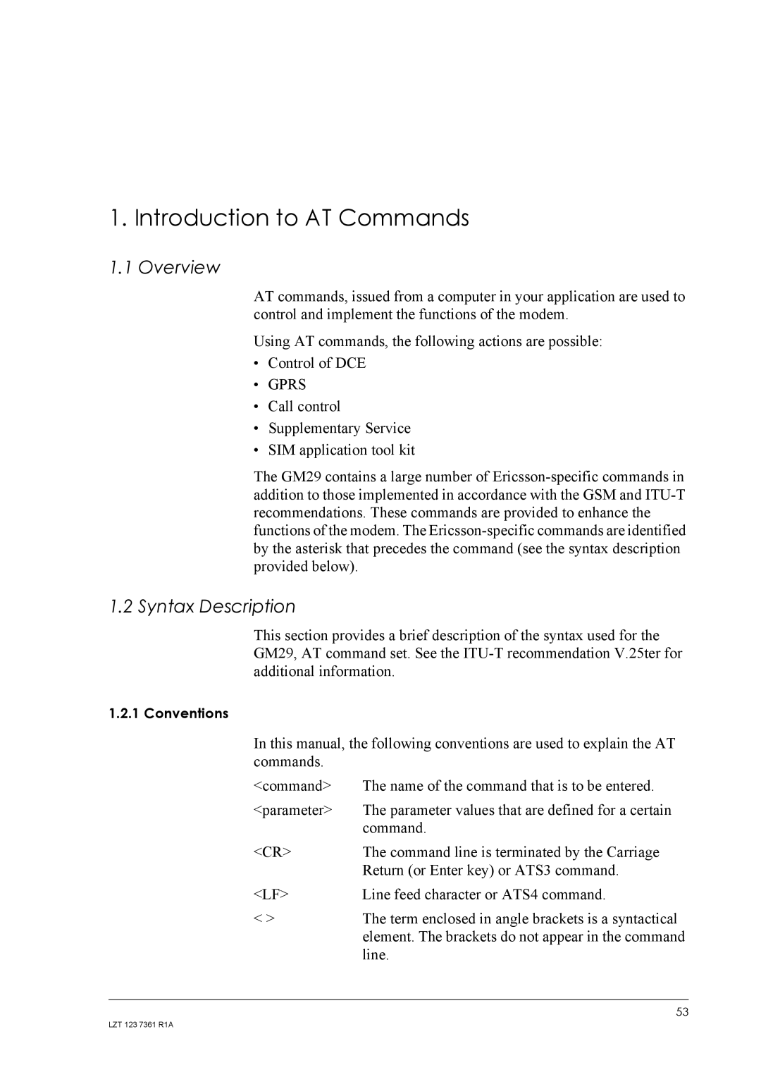 Standard Horizon GM29 manual Introduction to AT Commands, Syntax Description 