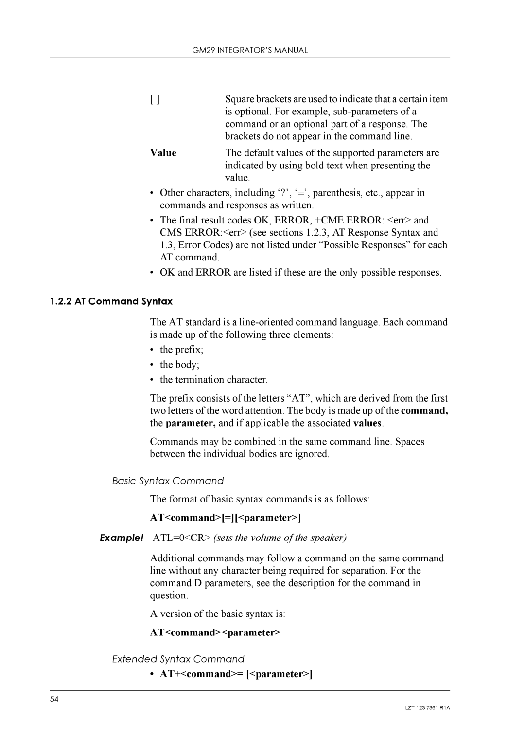 Standard Horizon GM29 manual ATcommandparameter 