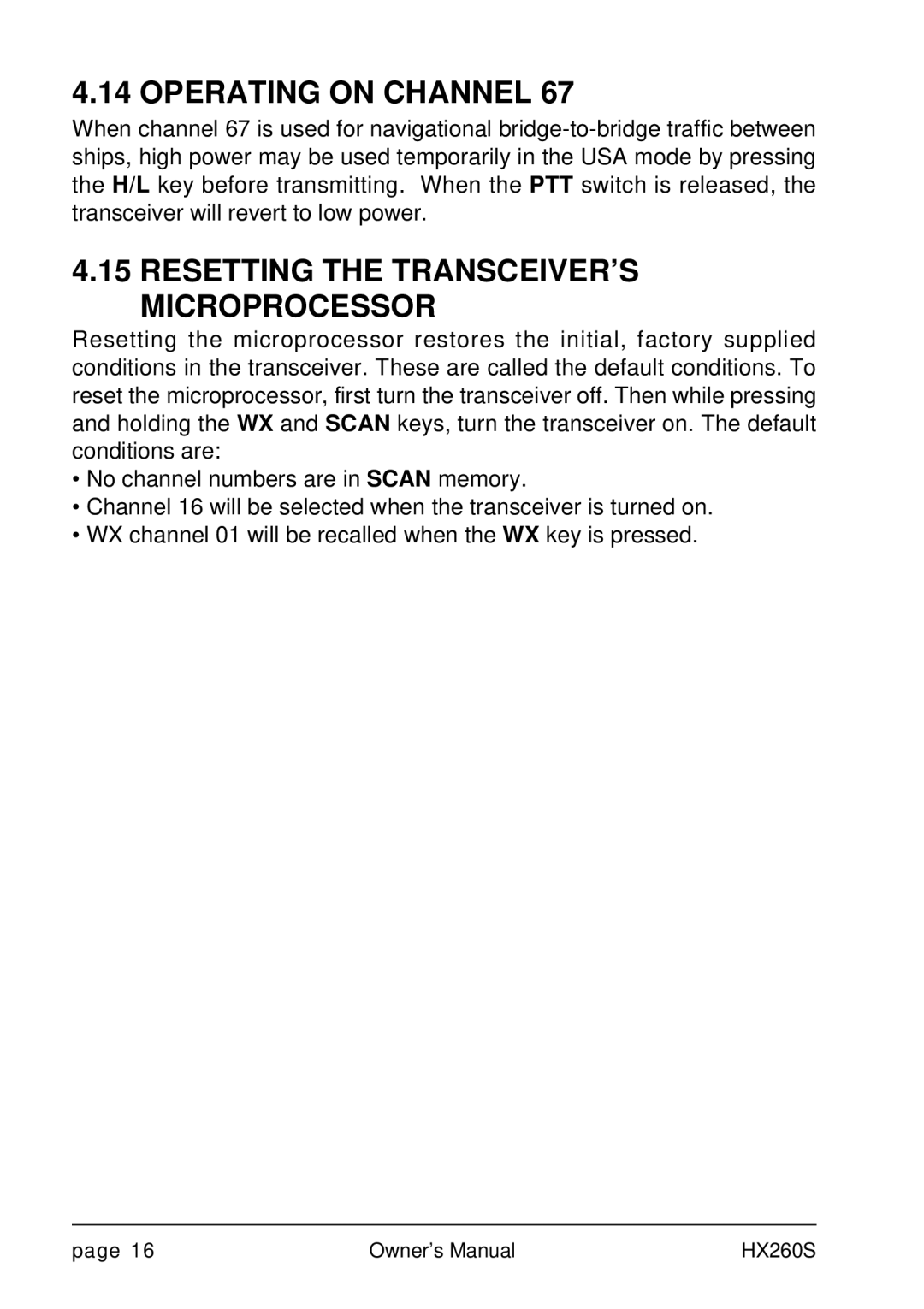 Standard Horizon HX260S owner manual Resetting the TRANSCEIVER’S Microprocessor 