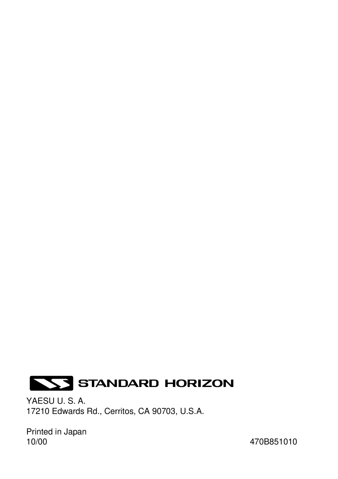 Standard Horizon HX260S owner manual Yaesu U. S. a 