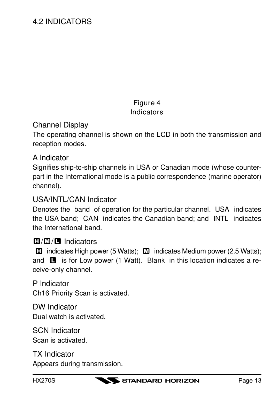 Standard Horizon HX270S owner manual Indicators 