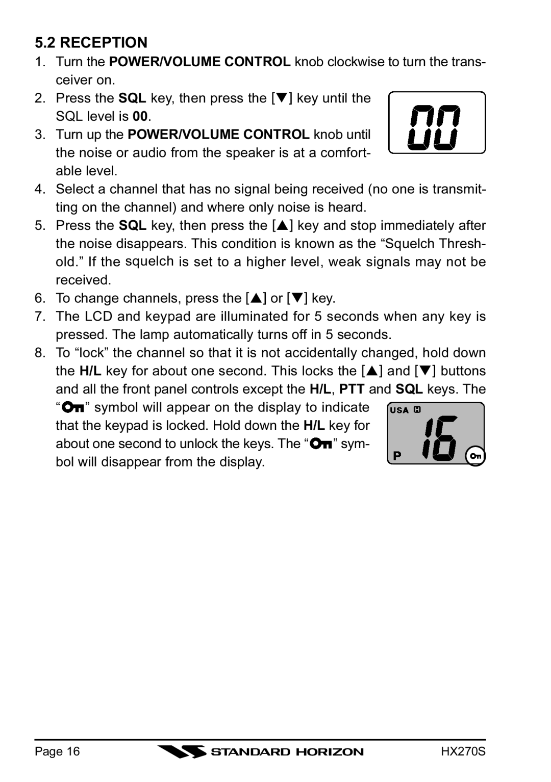 Standard Horizon HX270S owner manual Reception 