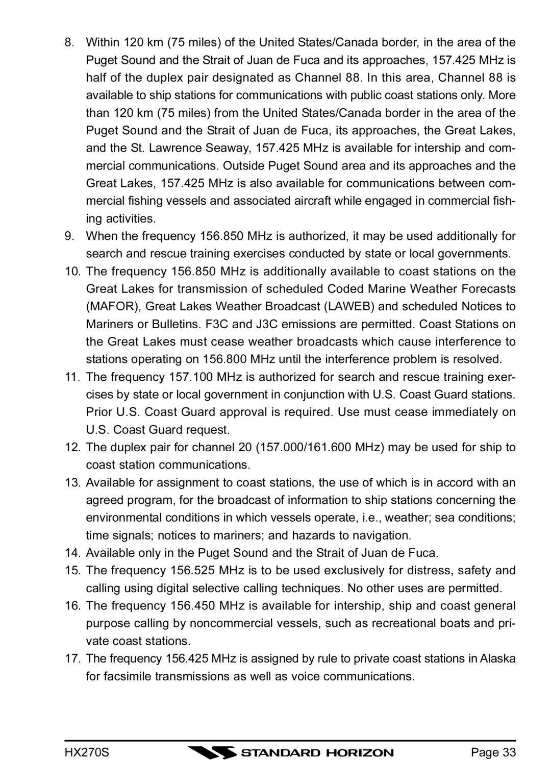 Standard Horizon HX270S owner manual 