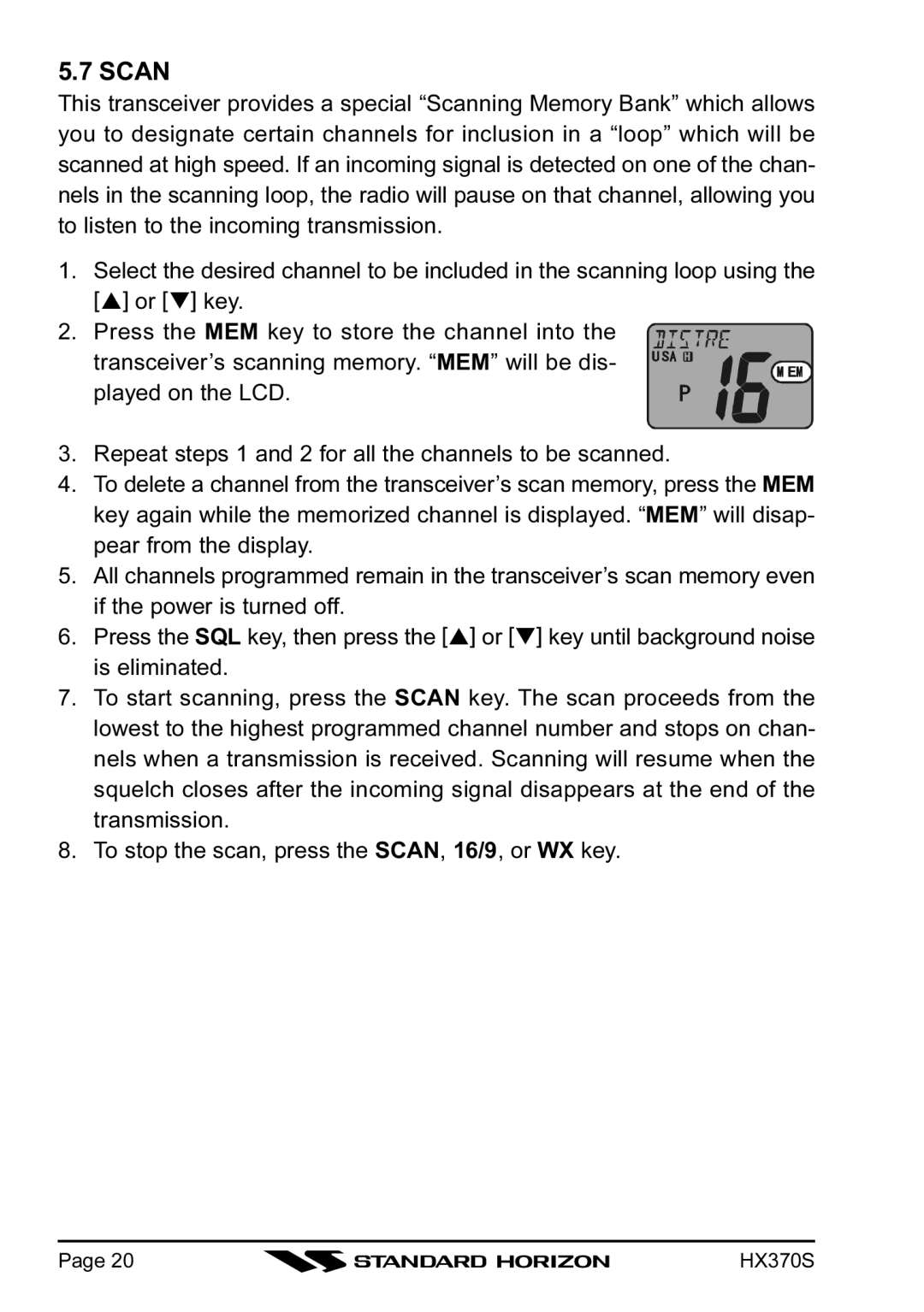 Standard Horizon HX370S owner manual Scan 