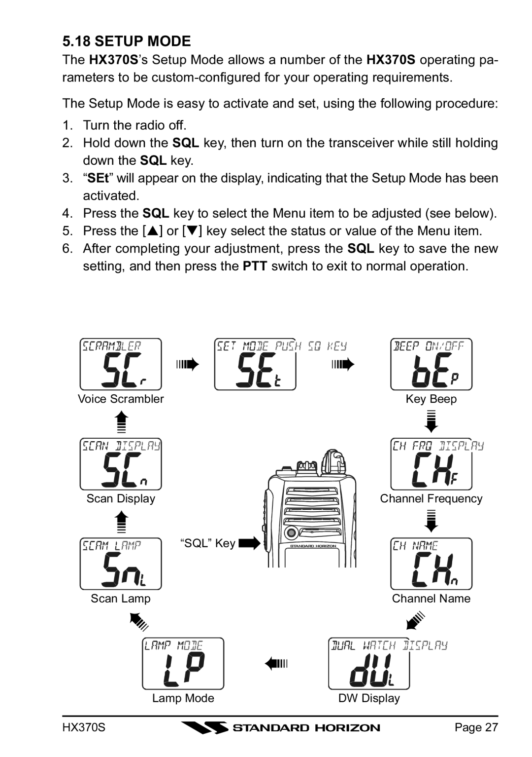 Standard Horizon HX370S owner manual  , Setup Mode 