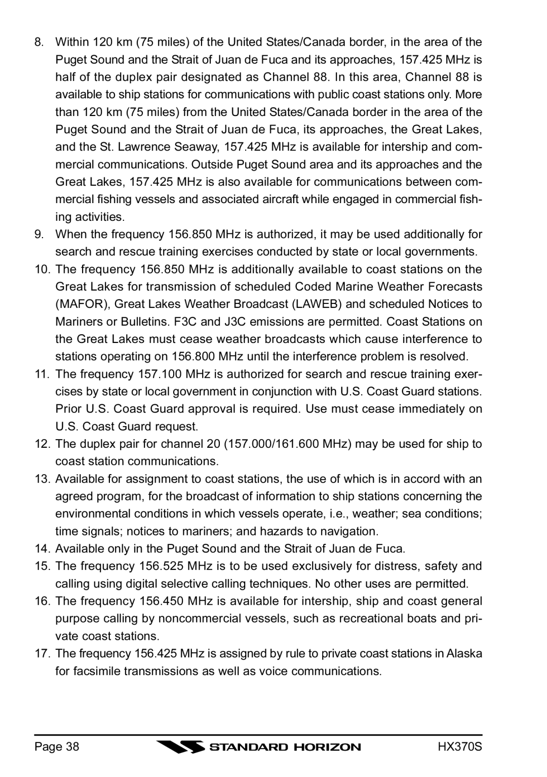 Standard Horizon HX370S owner manual 