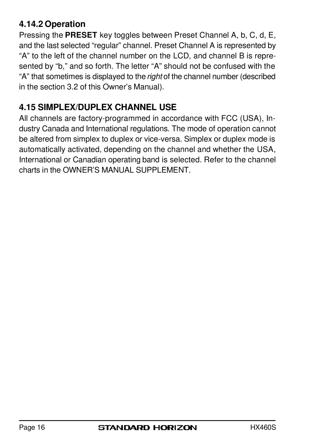 Standard Horizon HX460S owner manual Operation, SIMPLEX/DUPLEX Channel USE 