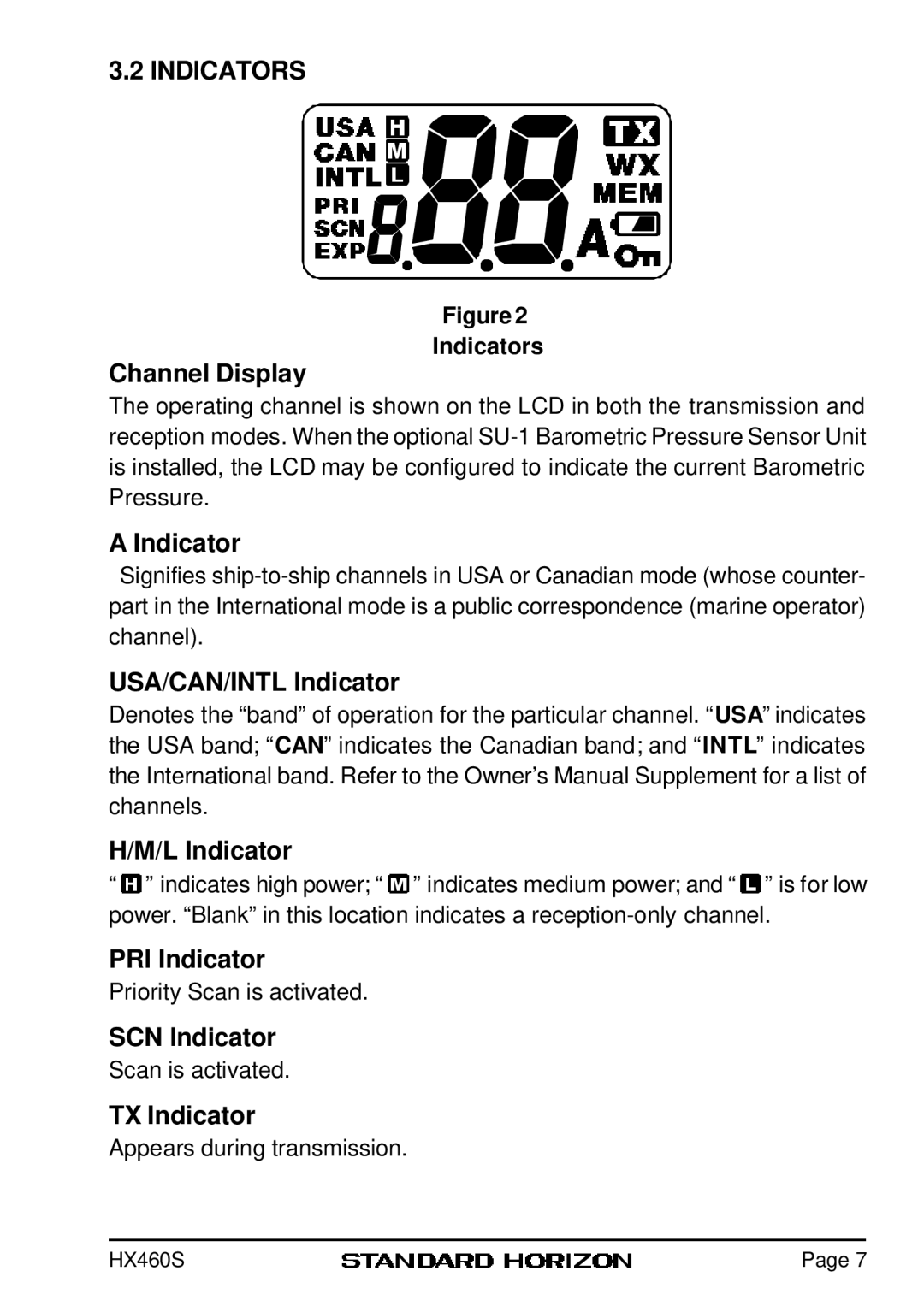 Standard Horizon HX460S owner manual Indicators 