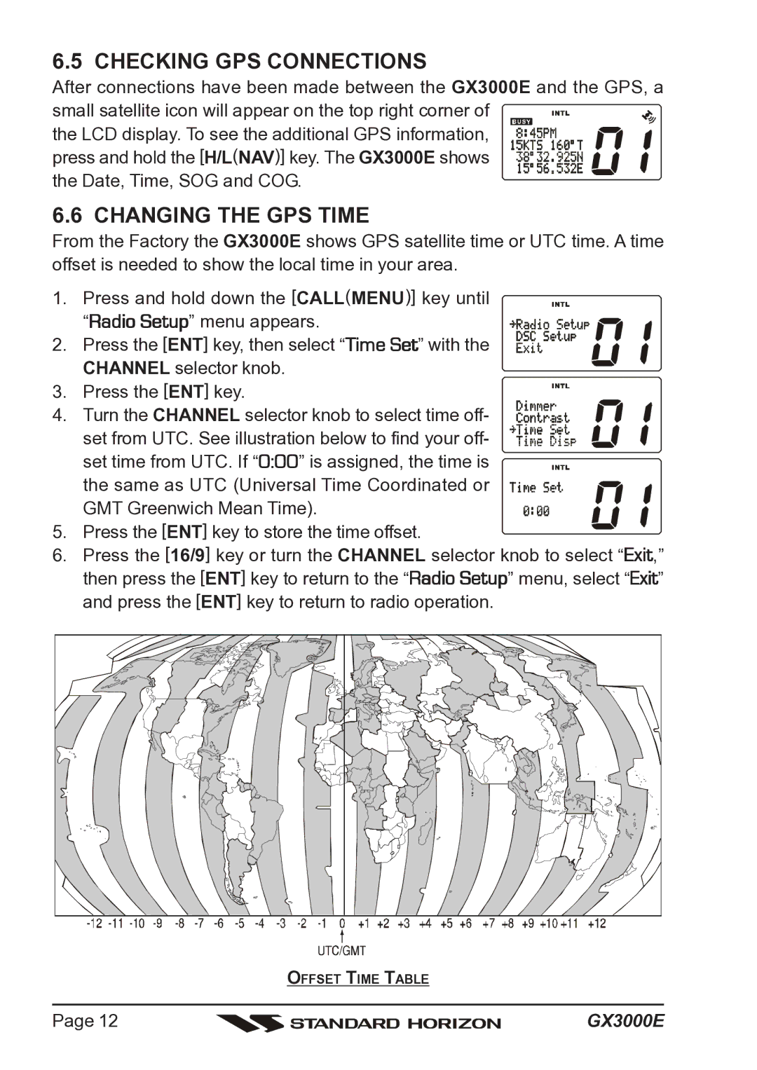 Standard Horizon Matrix GX3000E owner manual Checking GPS Connections, Changing the GPS Time 