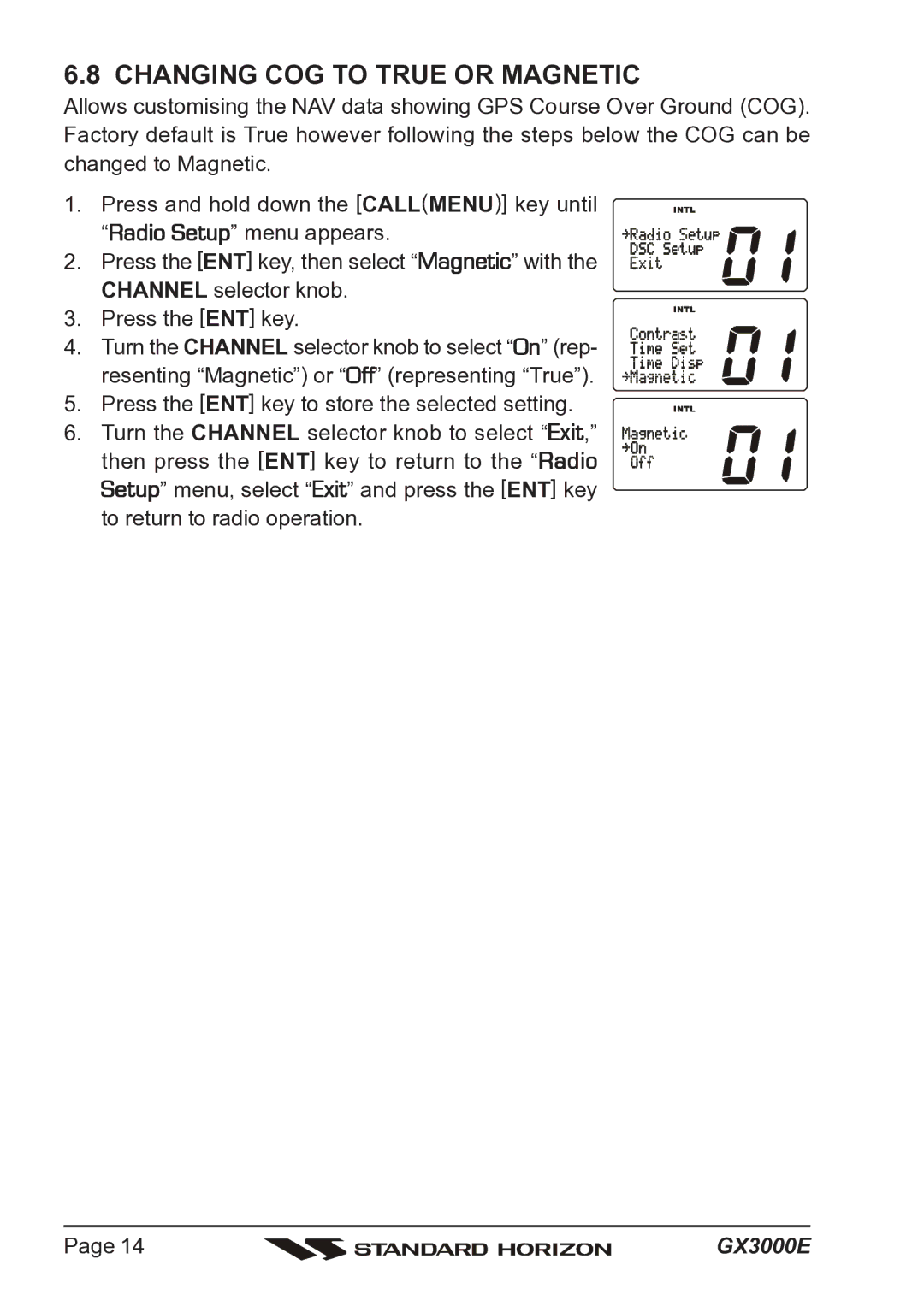 Standard Horizon Matrix GX3000E owner manual Changing COG to True or Magnetic 