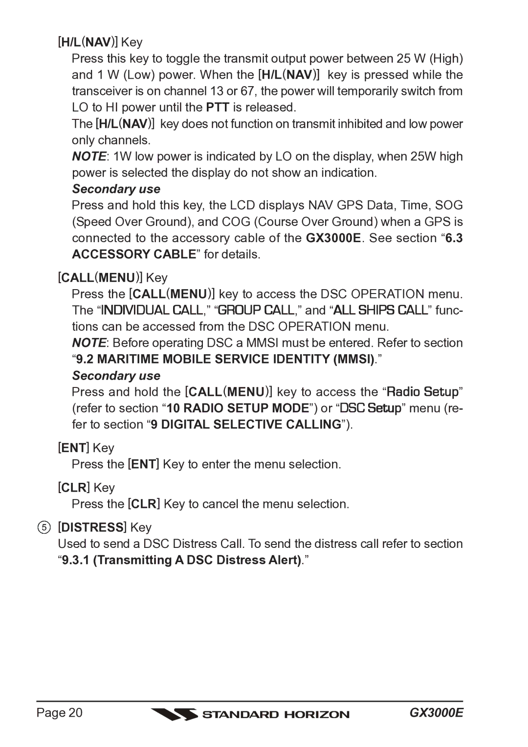 Standard Horizon Matrix GX3000E owner manual Distress Key 