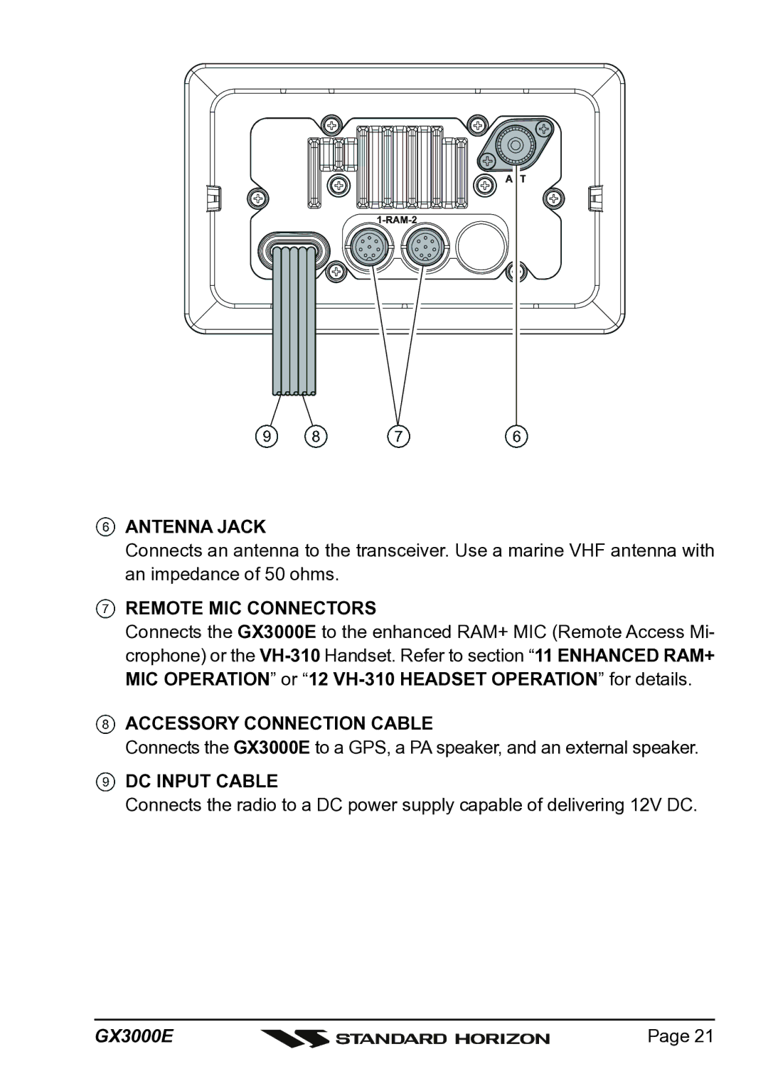 Standard Horizon Matrix GX3000E owner manual Accessory Connection Cable 