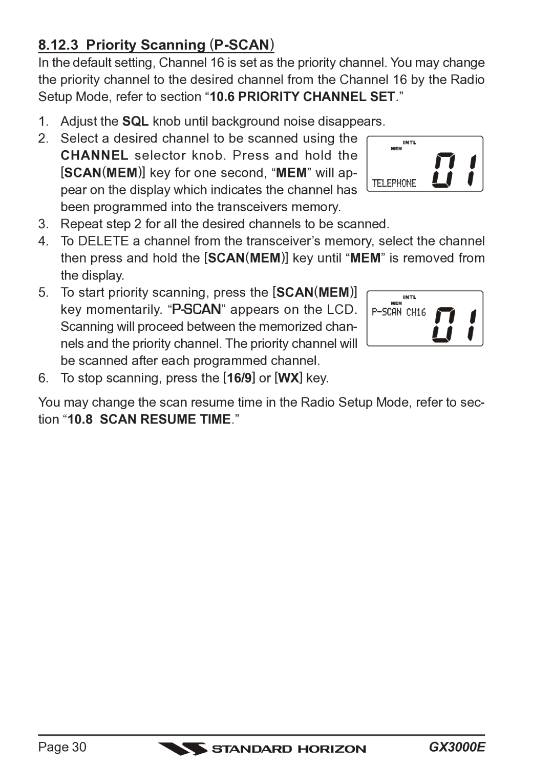 Standard Horizon Matrix GX3000E owner manual Priority Scanning P-SCAN 