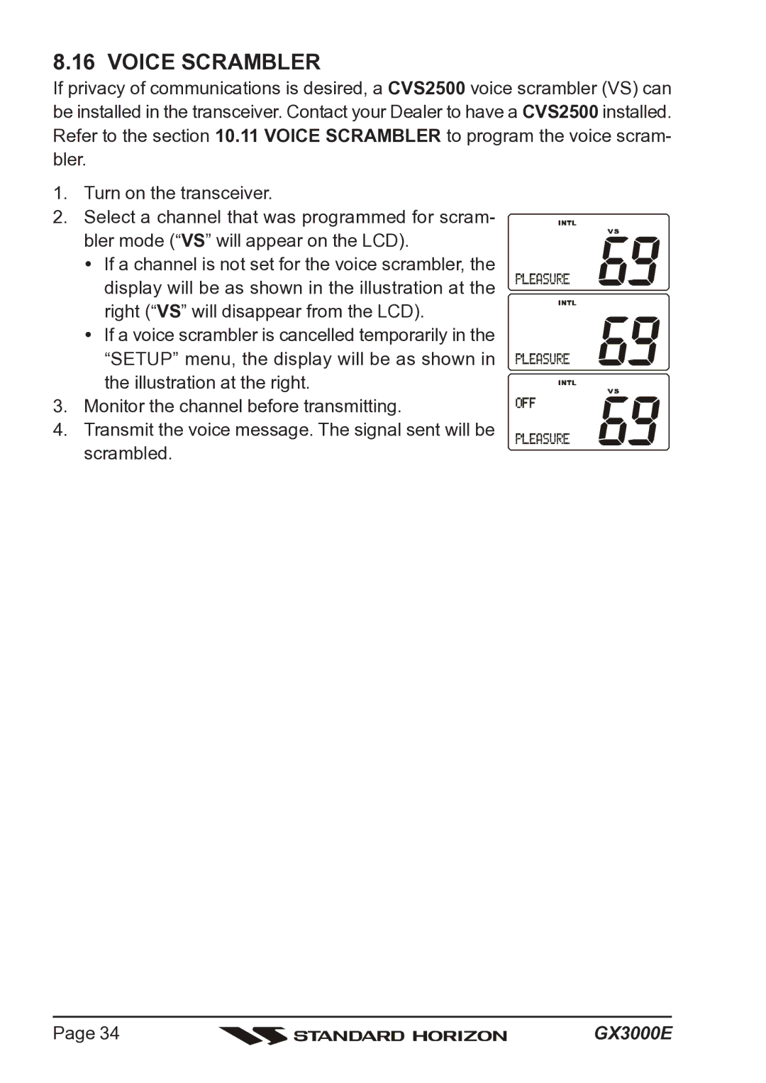 Standard Horizon Matrix GX3000E owner manual Voice Scrambler 