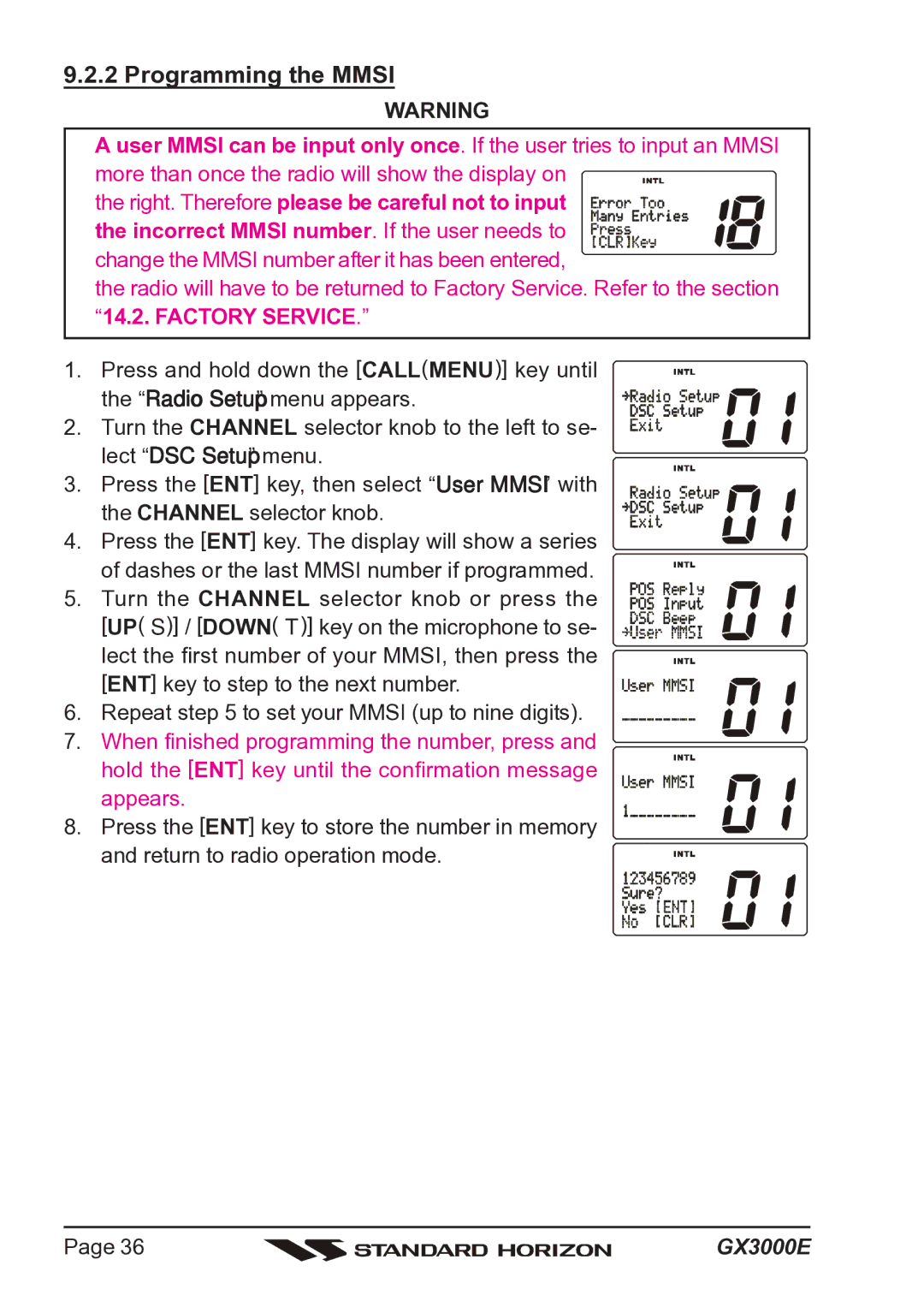 Standard Horizon Matrix GX3000E owner manual Programming the Mmsi 