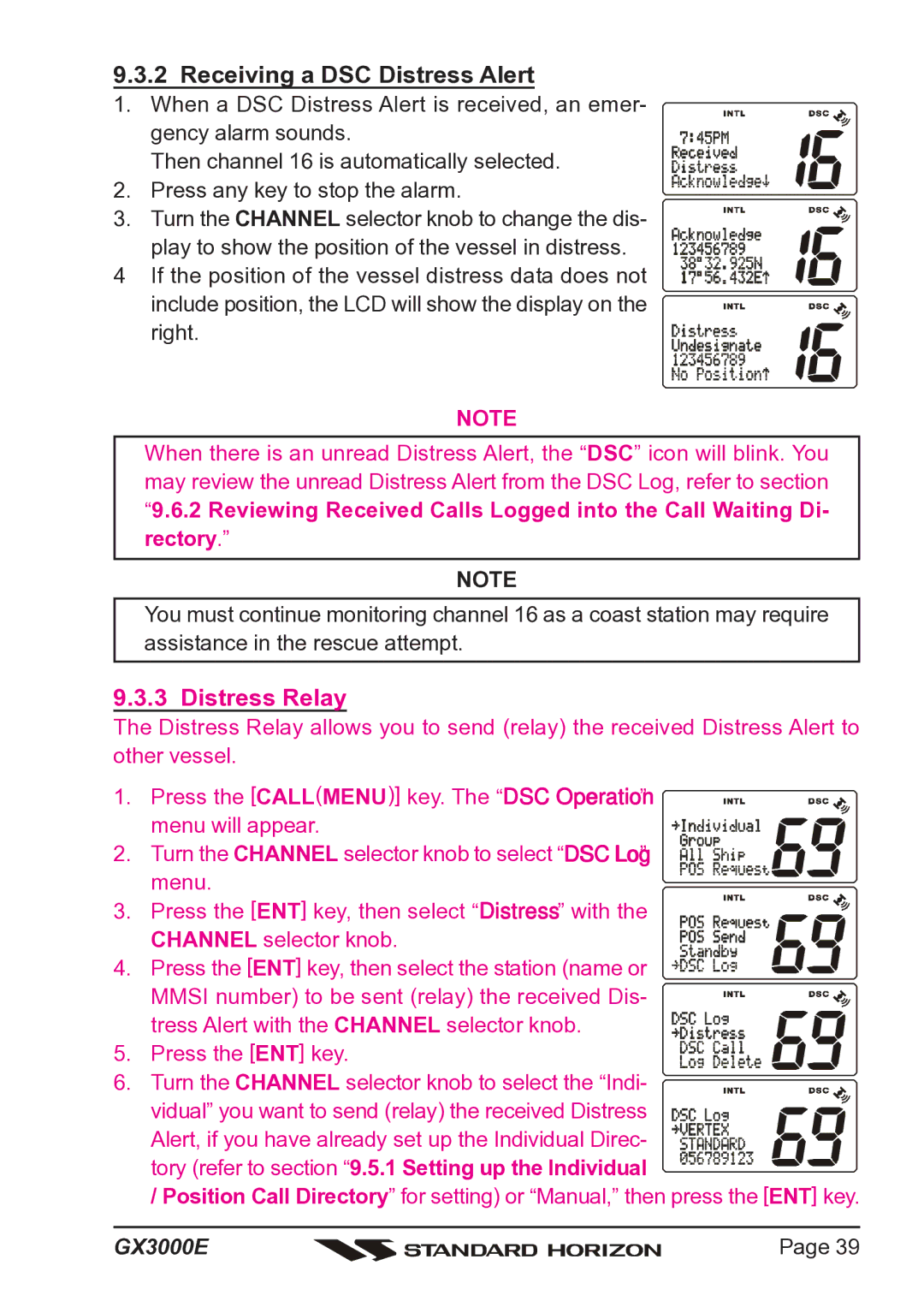 Standard Horizon Matrix GX3000E owner manual Receiving a DSC Distress Alert, Distress Relay 