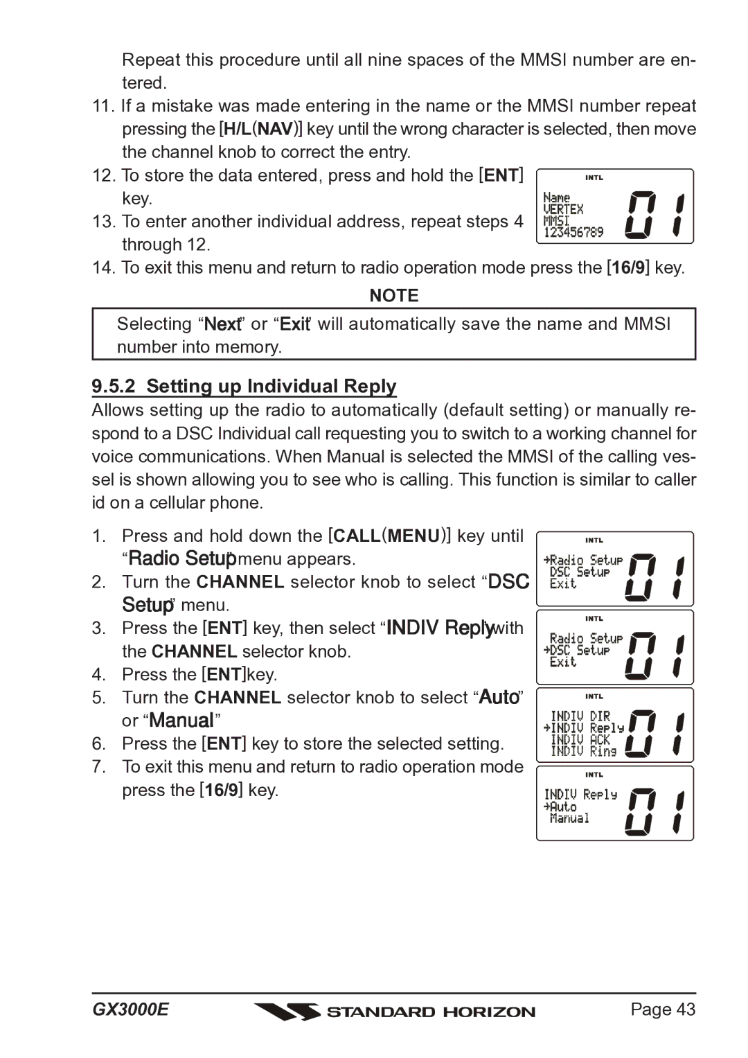 Standard Horizon Matrix GX3000E owner manual Setting up Individual Reply 