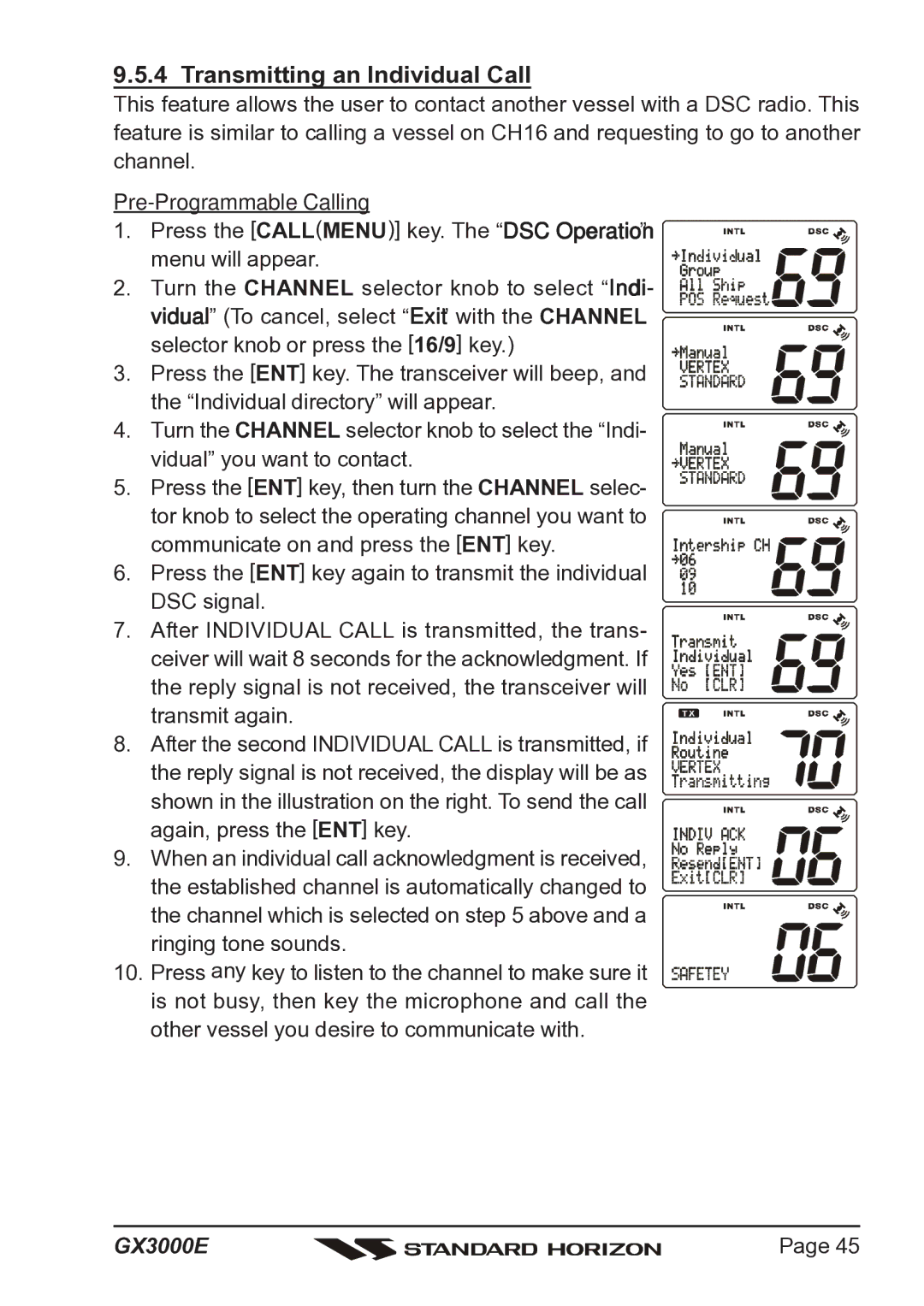 Standard Horizon Matrix GX3000E owner manual Transmitting an Individual Call, Pre-Programmable Calling 