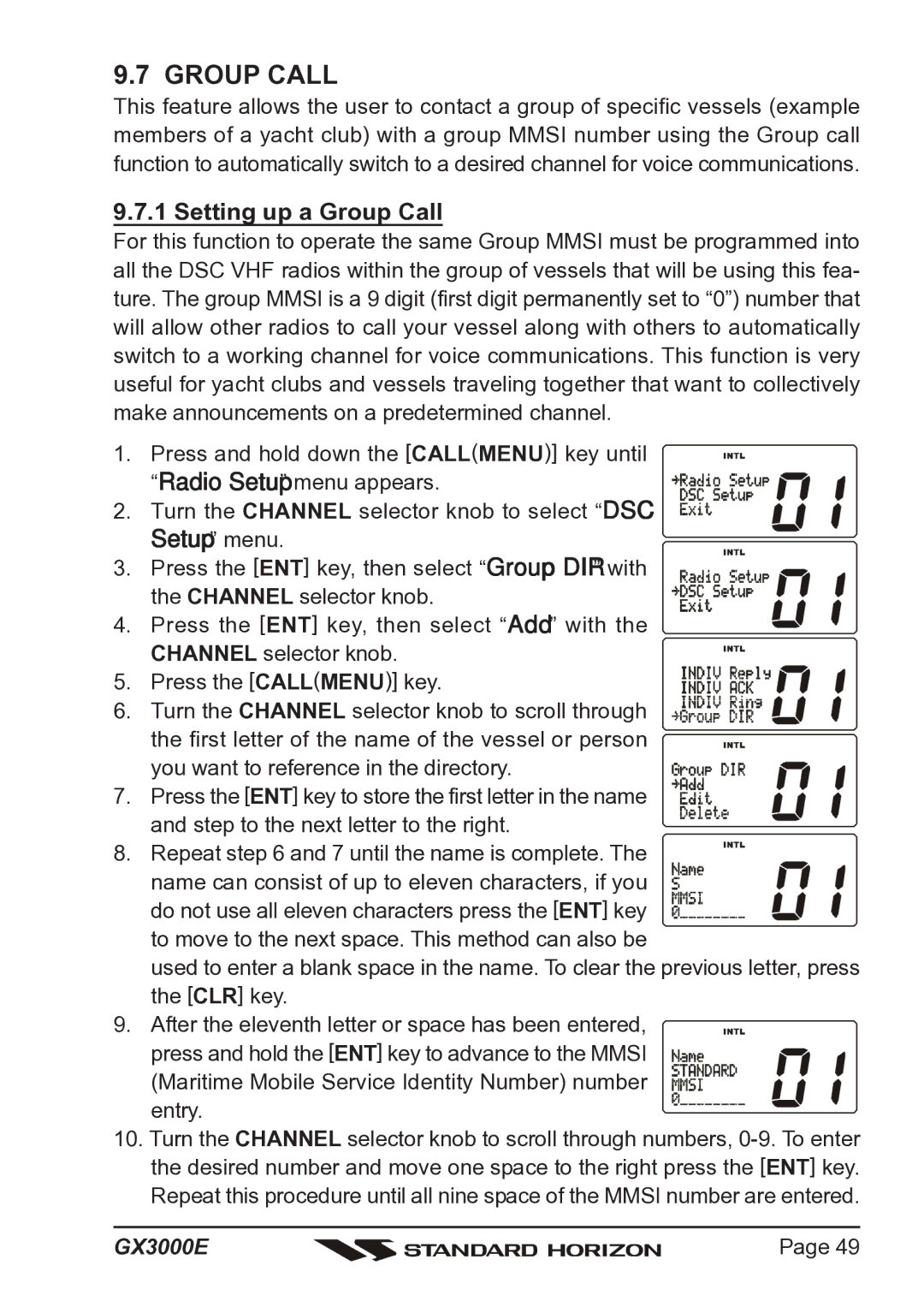 Standard Horizon Matrix GX3000E owner manual Setting up a Group Call 