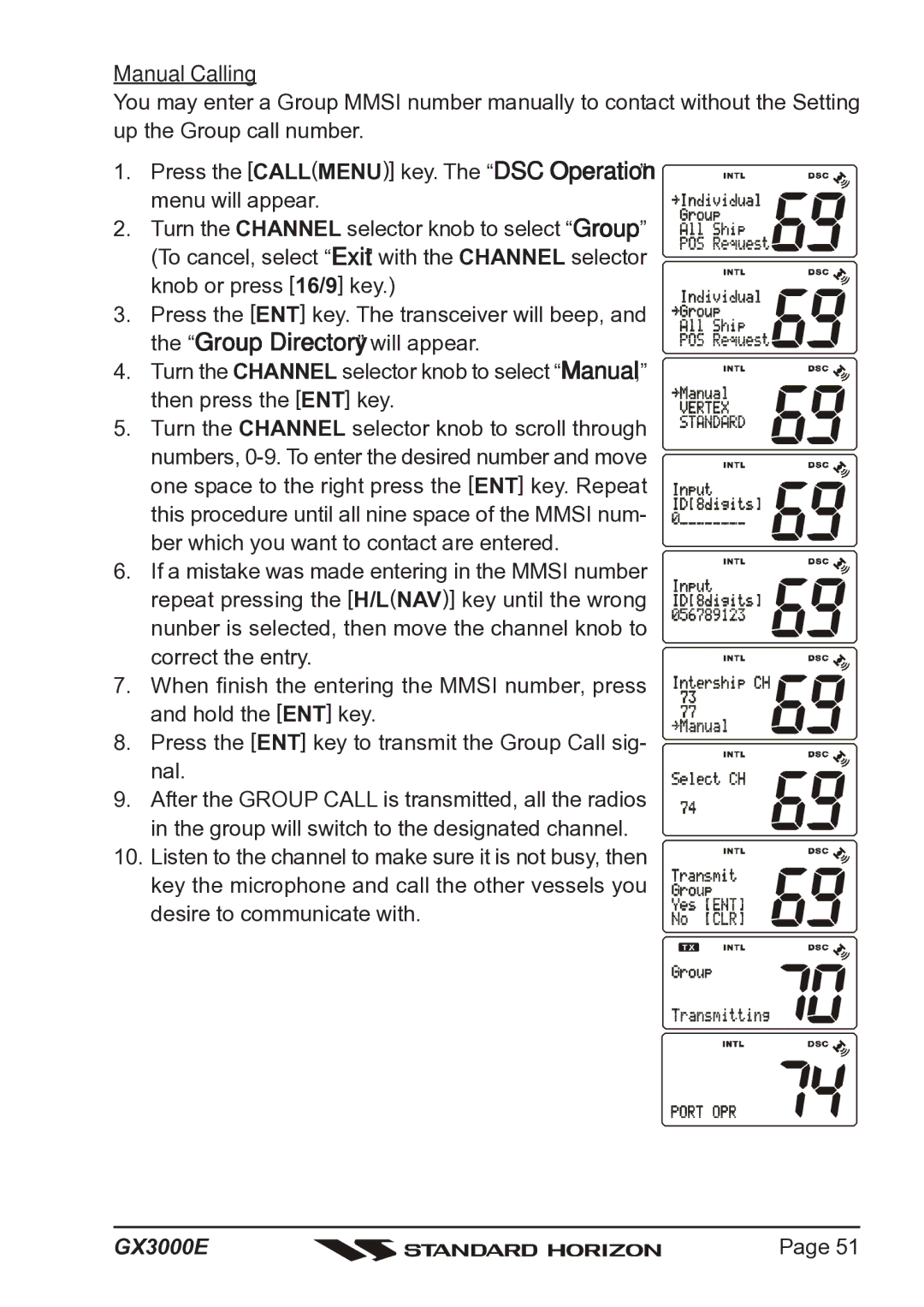 Standard Horizon Matrix GX3000E owner manual Manual Calling 