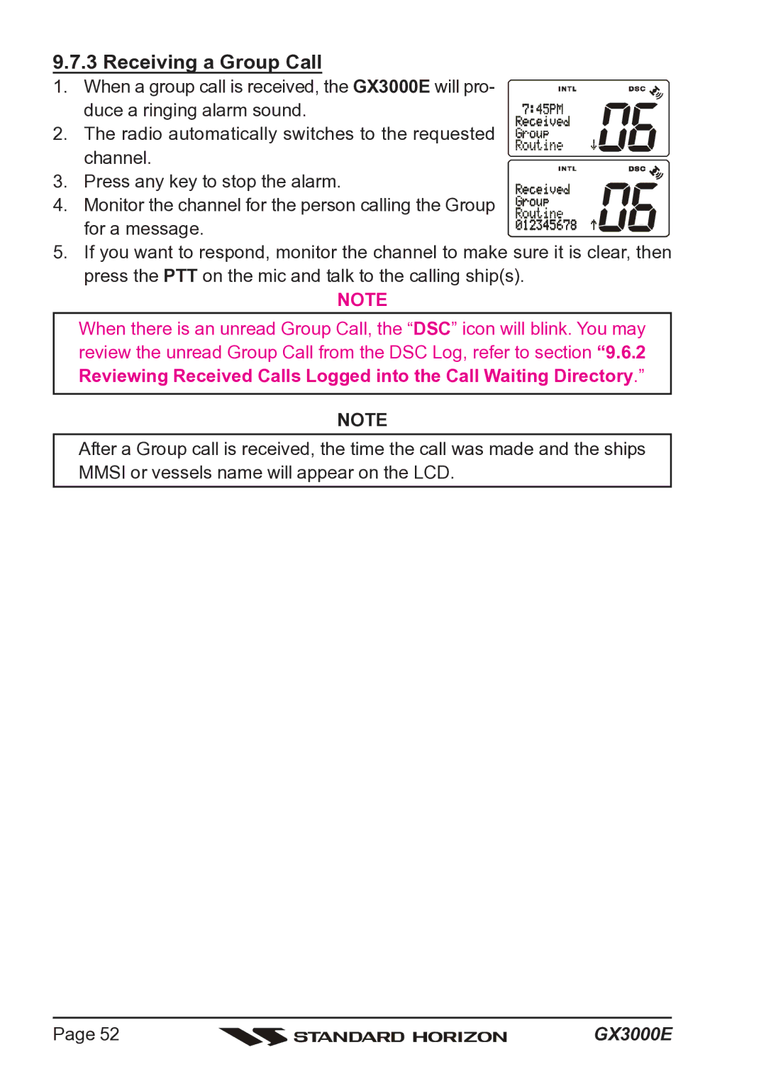 Standard Horizon Matrix GX3000E owner manual Receiving a Group Call 